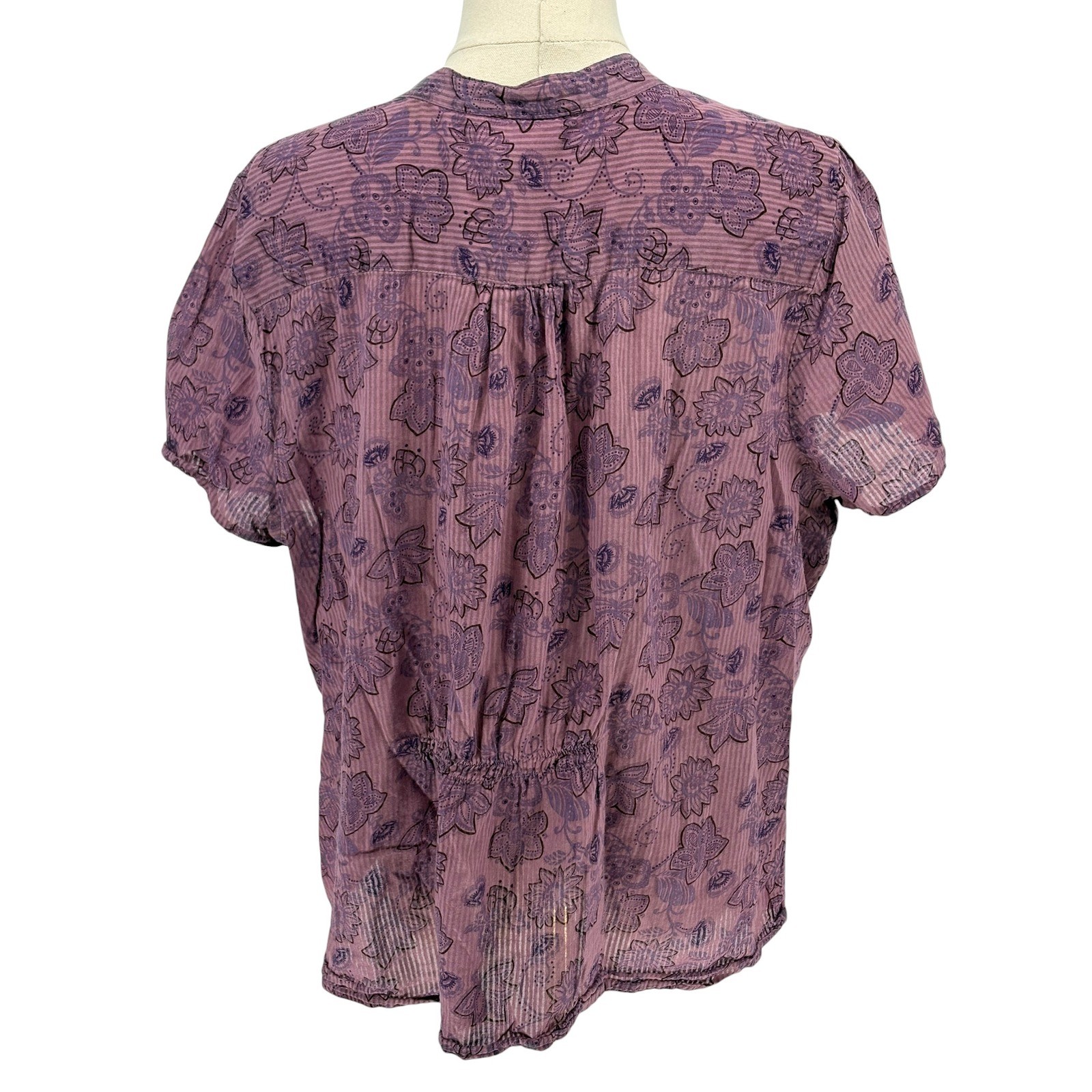 Fred David Woman Blouse Purple Floral Button Up 100% Cotton 2X