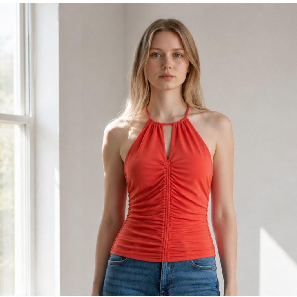 White House Black Market Ruched Halter Top Women’s Large Coral NWT