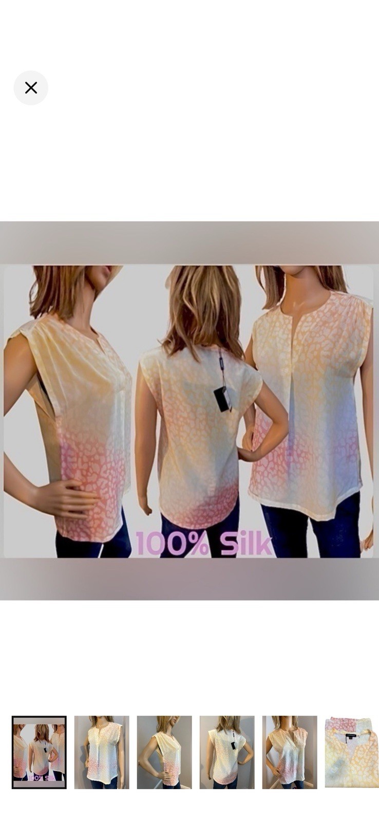 Go Cashmere 100% Silk Pastel Muted Leopard Print Blouse NWT Size 36 Sm MRP ($245