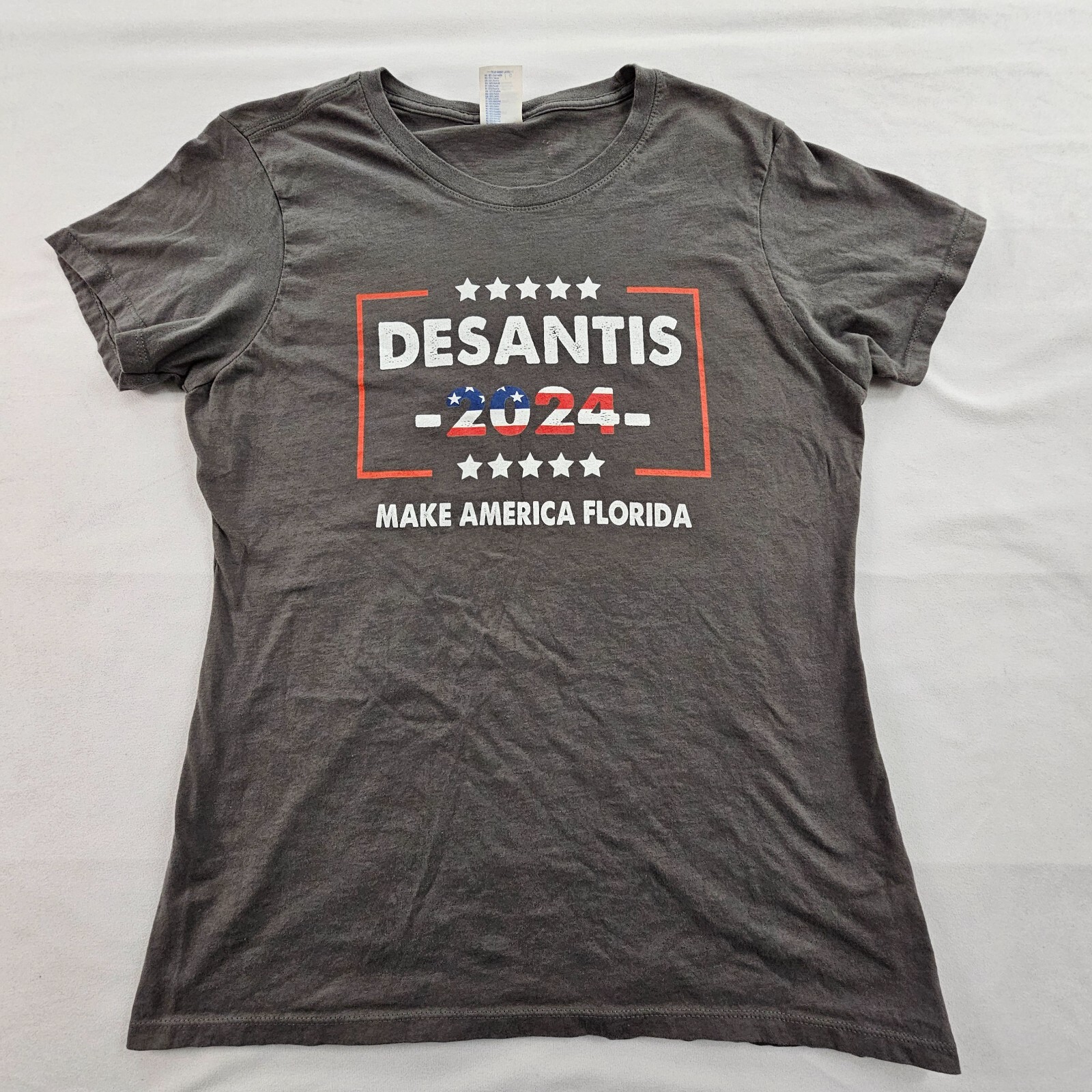 Desantis 2024 Make America Florida Gray Short Sleeve Cotton T-Shirt Women’s L