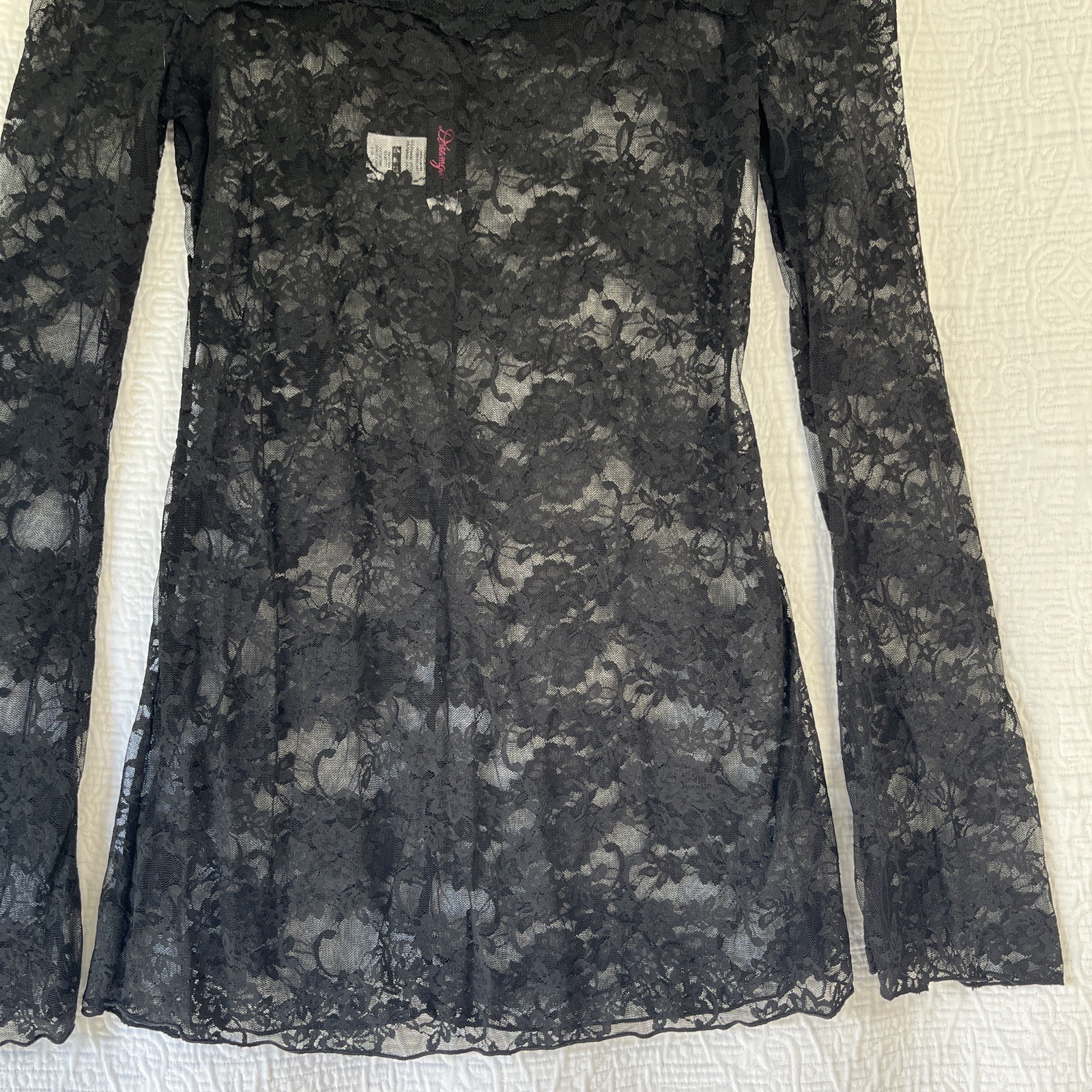 Dreamgirl Black Lace Sheer Shirt Small Off Shoulder Tattoo Top Witchy Whimsigoth