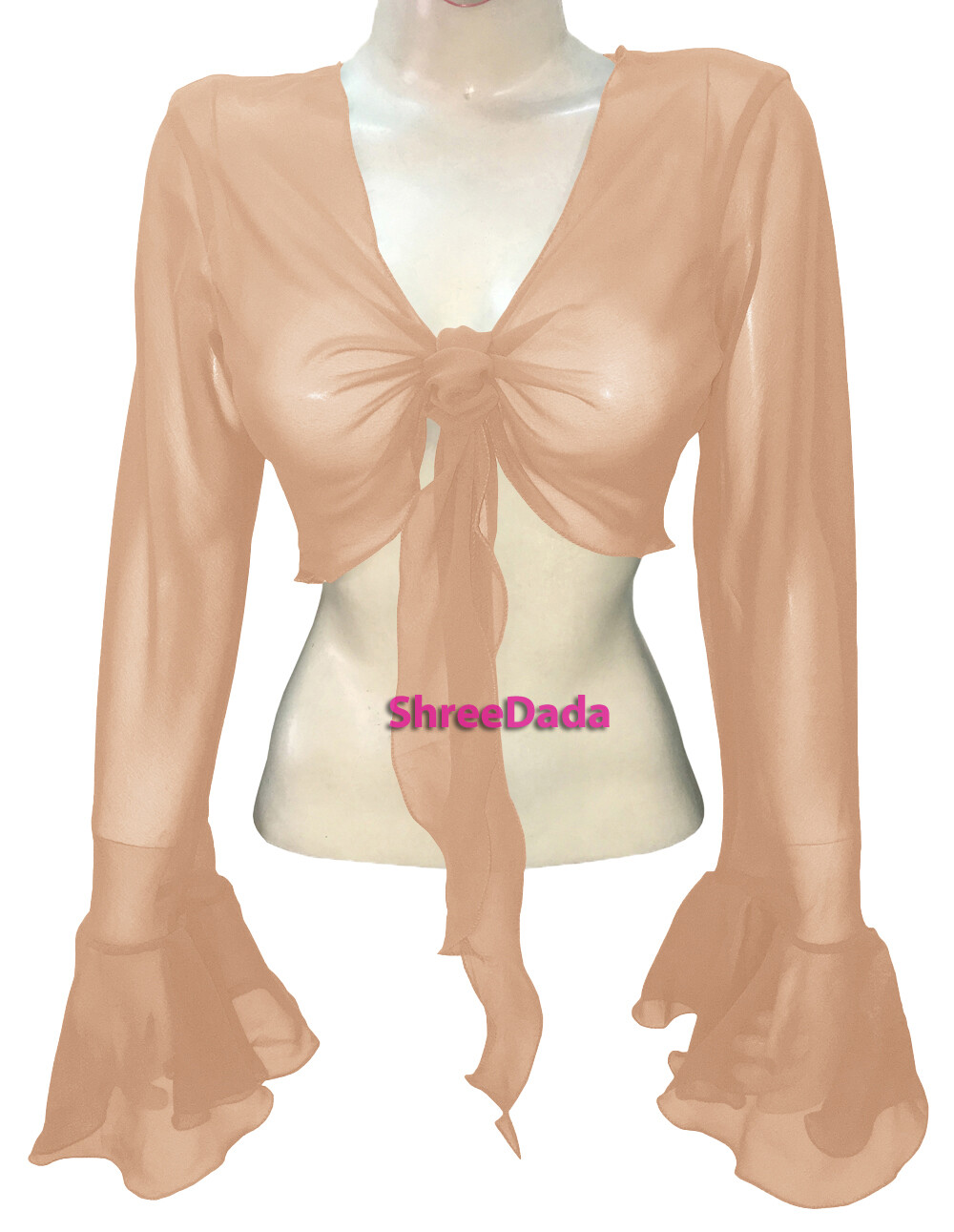 Chiffon Tie Top Belly Dance Wrap Bell Sleeve Choli Gypsy Haut Blouse Ruffle