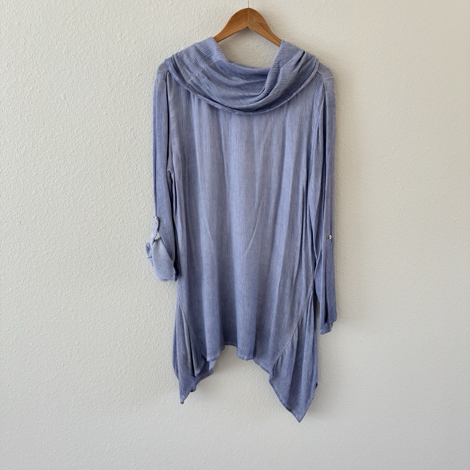 Ali Miles Asymmetrical Cowl Neck Tunic Top Womens L Periwinkle Lagenlook