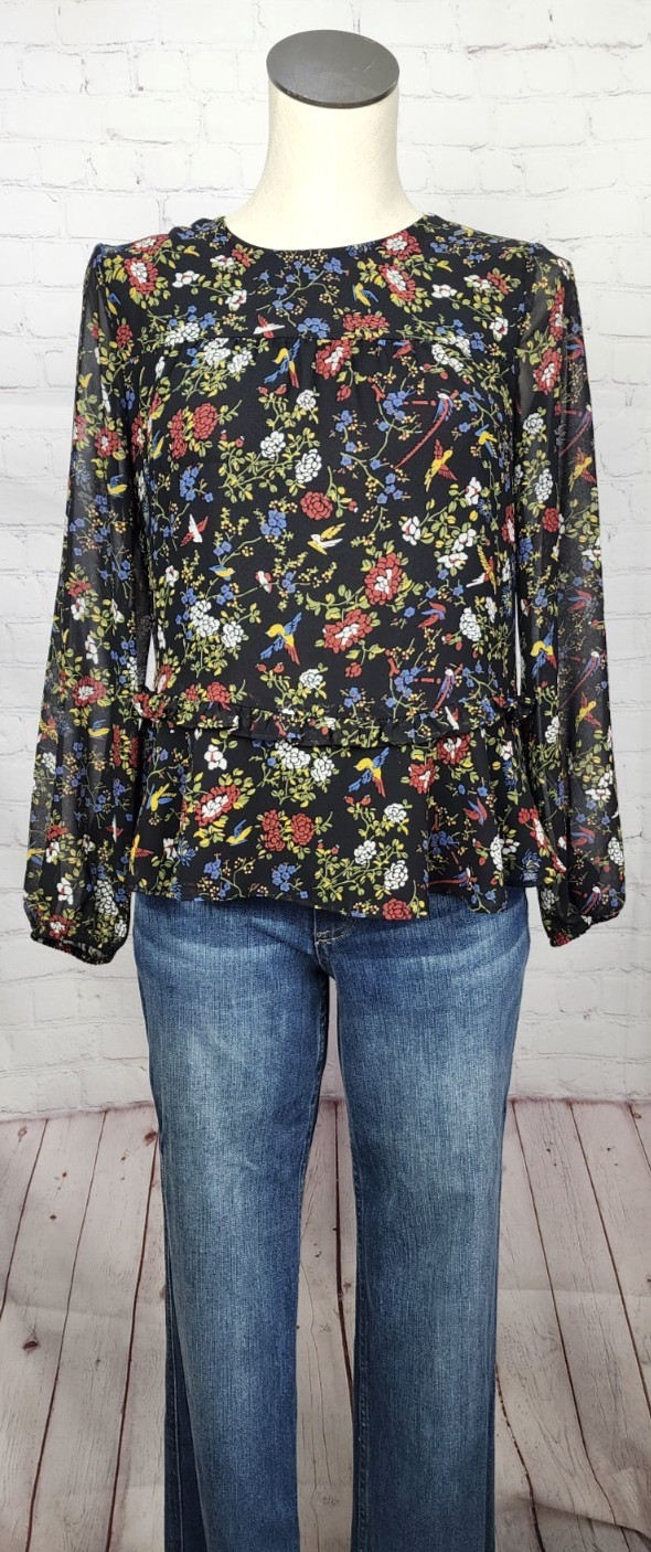 Madewell Blouse Floral Ruffles Sheer Sleeves Prairie Fairy Goth Cottagecore XS