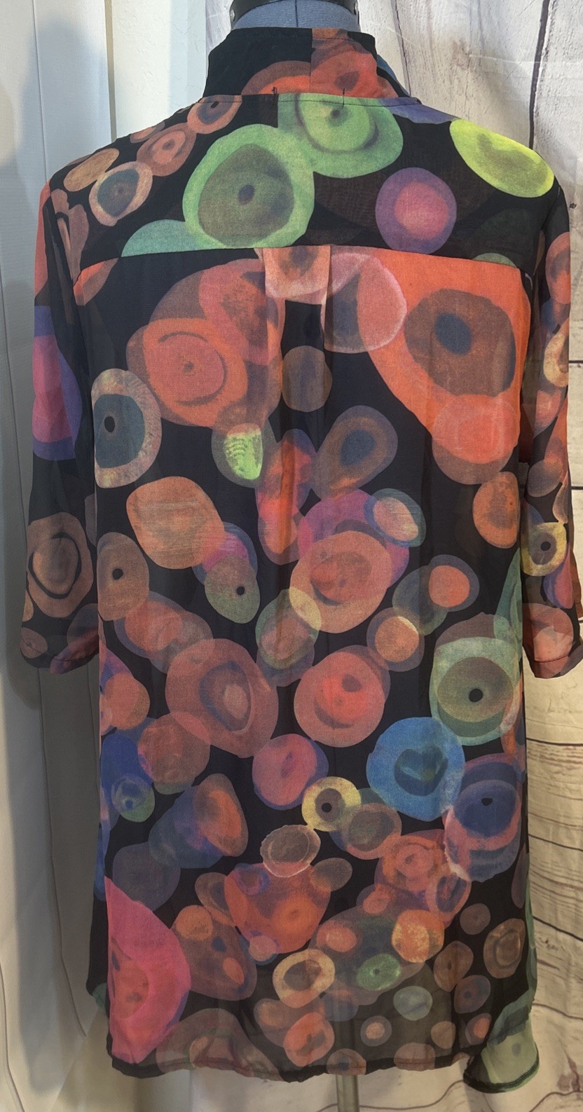Vintage Feratelli Women’s Sz L Topper Sheer Shark Bite Hem Artsy Art To Wear. 31