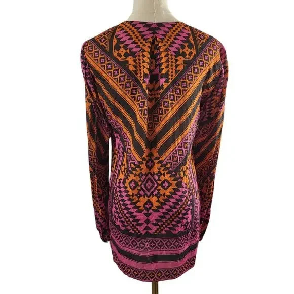 Hale Bob X-Small Multi Color Print All Viscose Blouse Long Sleeves Tie Placard