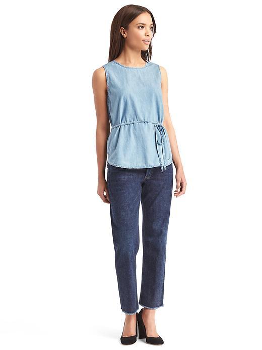 NWT Gap 1969 denim open-back wrap tank, light indigo SIZE MT M T #322762