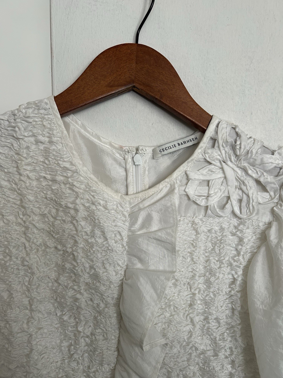 Cecilie Bahnsen White Carrie Blouse Puff Sleeve Ruffle Peplum Top Women’s 4