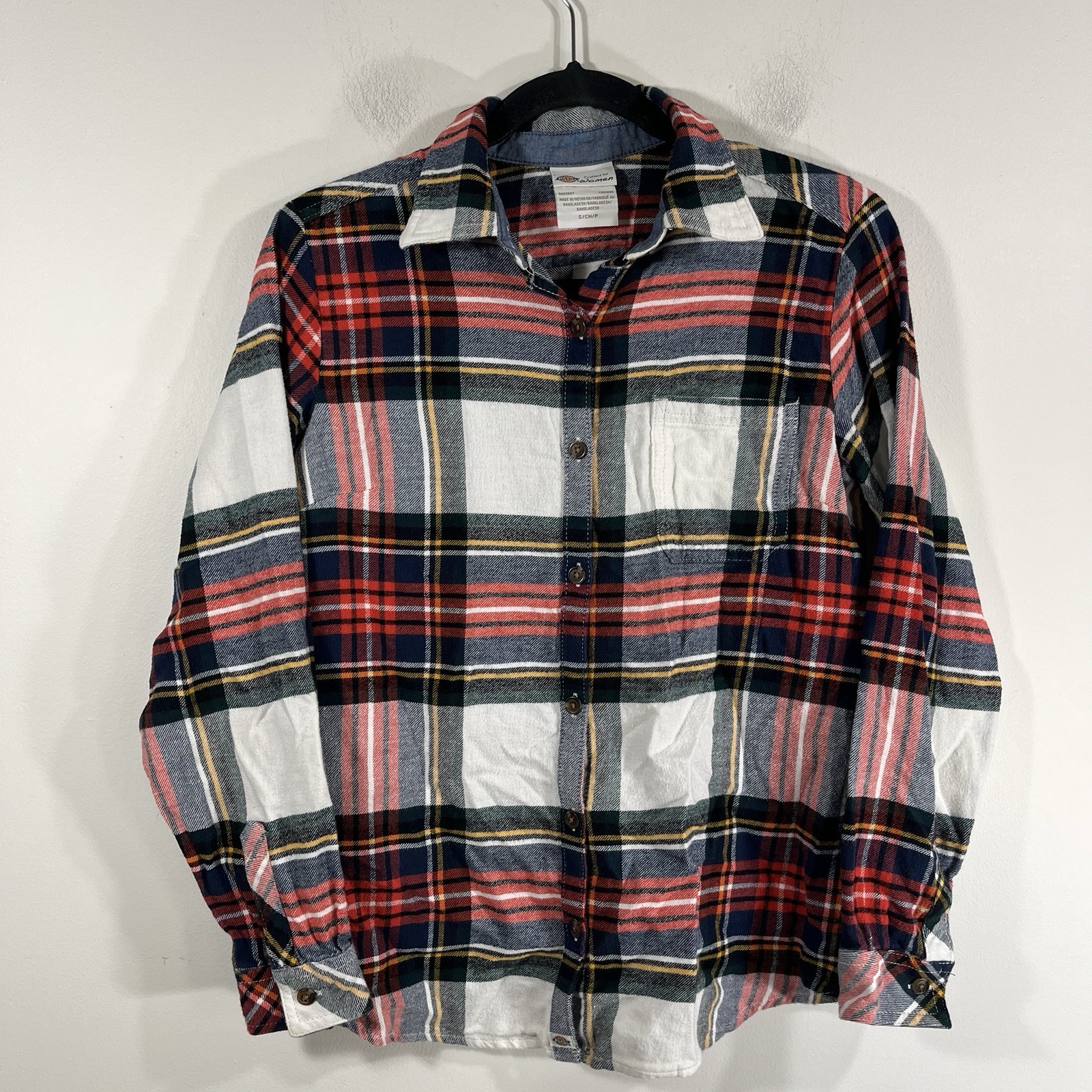 Dickies Red White Blue Plaid Button Up Flannel Shirt Women’s Small