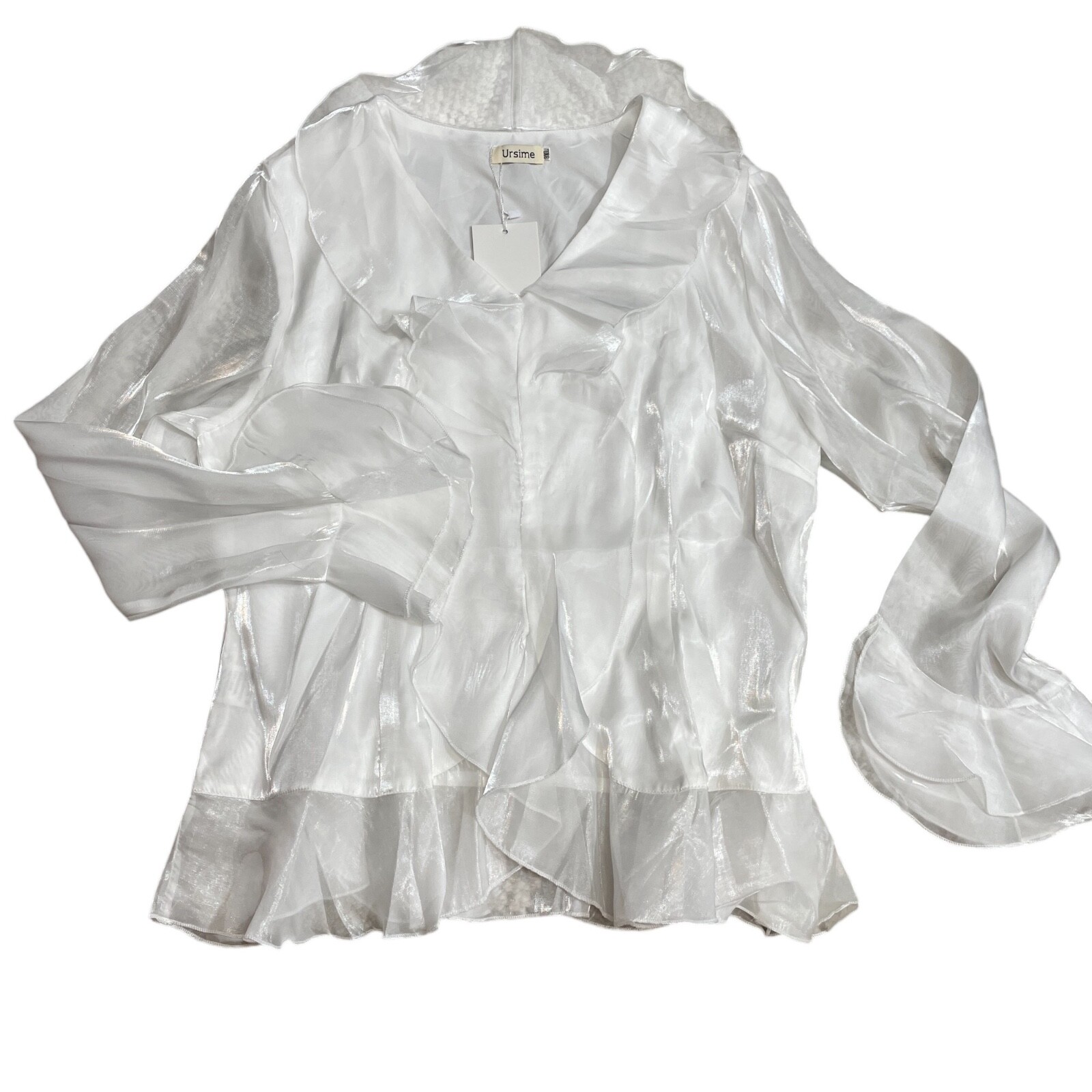 Ursime 3XL Organza Top New w/ Tags Pure White Shimmer Sheer Sleeves Side Zip