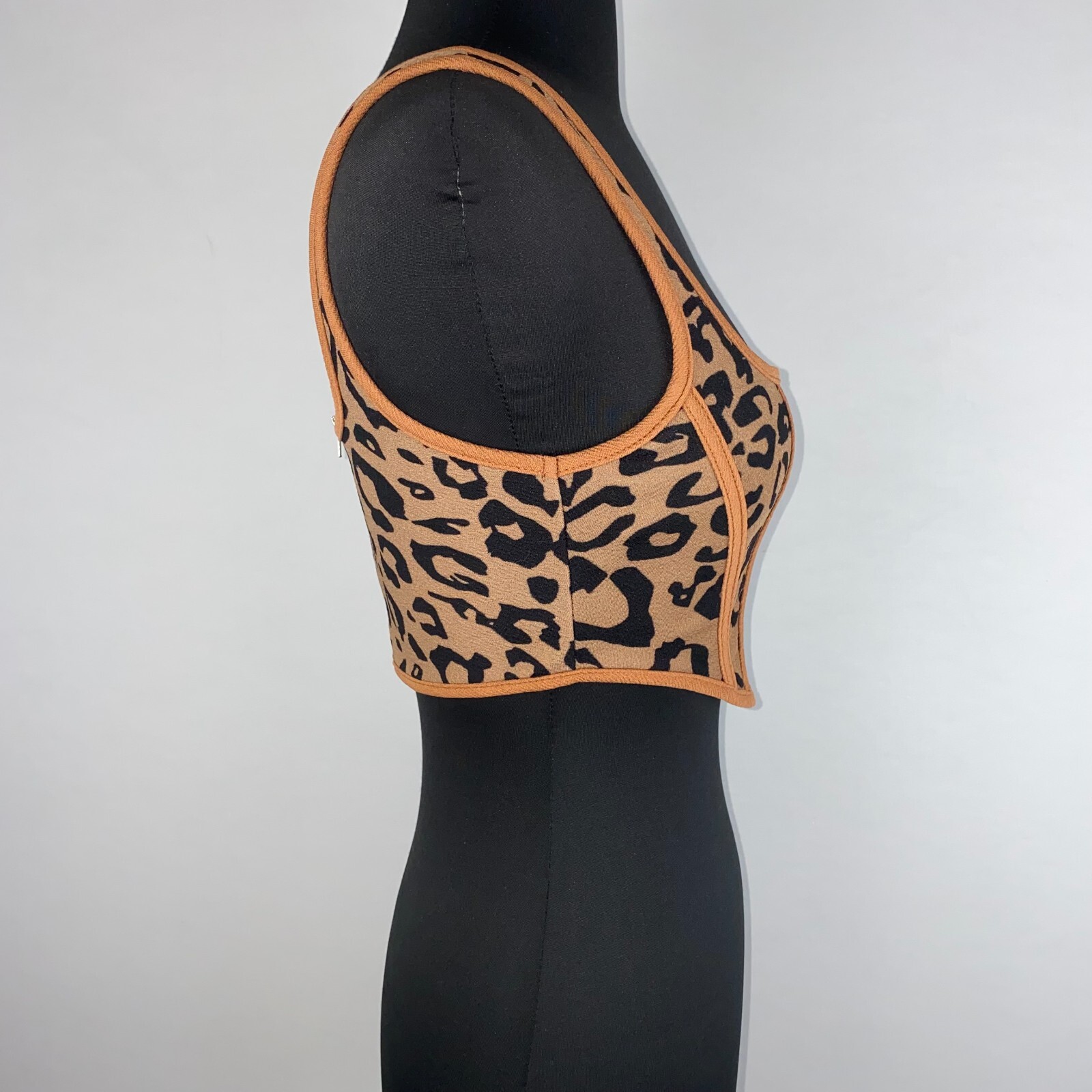 Shein Womens XS US 2 Animal Leopard Print Crop Asymmetric Hem Tank Top Zip Back