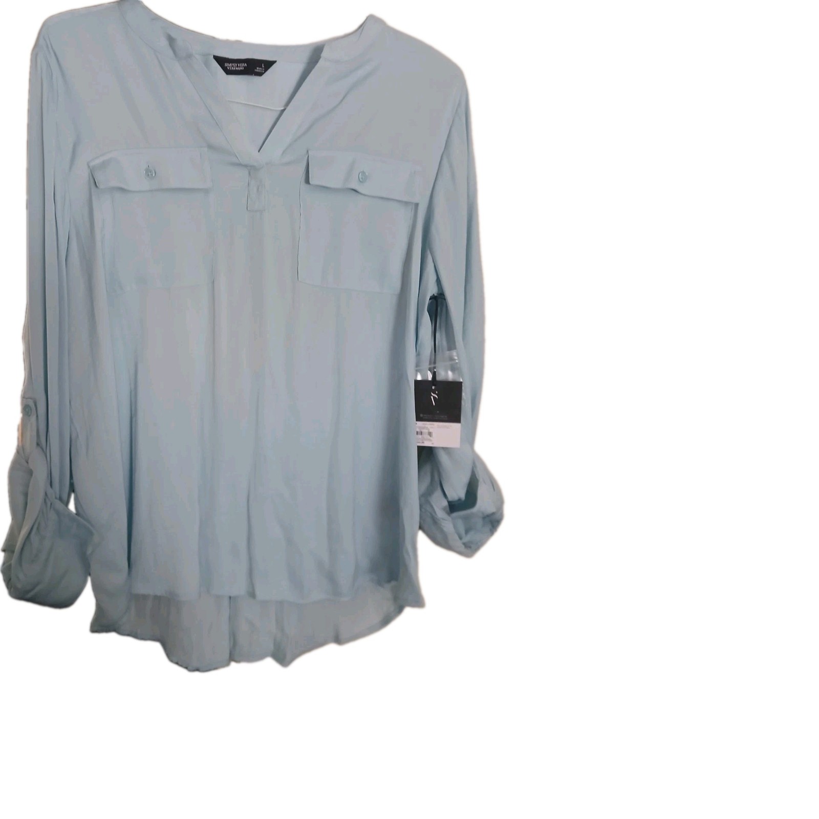 Simply Vera Vera Wang Womens Blue Solid V-Neck Long Sleeve Blouse Size L