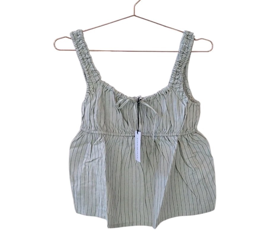 New WEWOREWHAT M Sage Multi Stripe Linen Blend Tie Front Cami Top Women