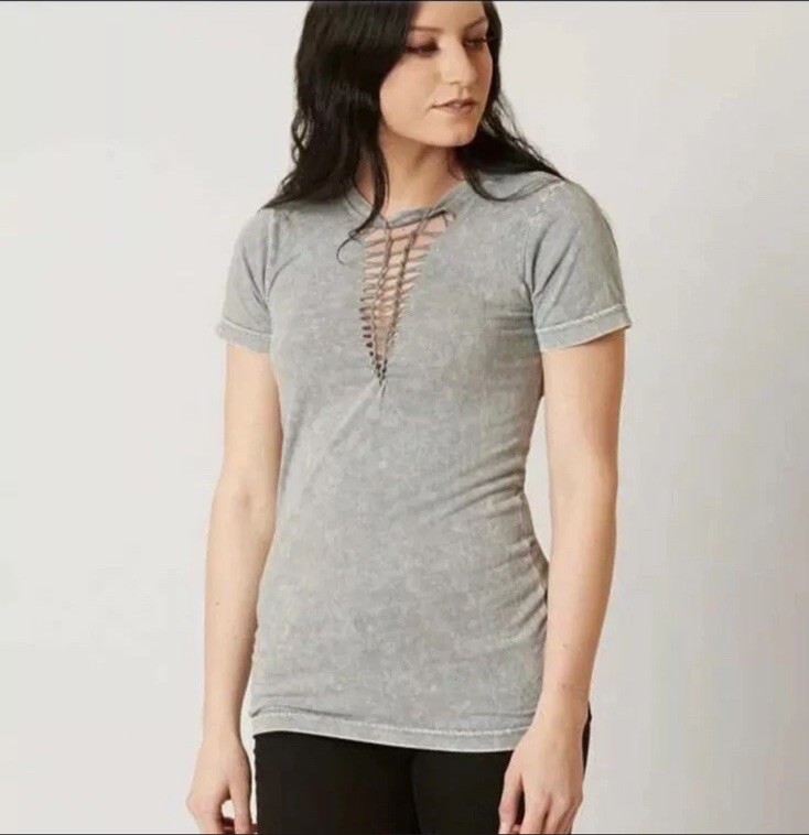 Affliction Tee Womens Standard Supply Series Gray Bleach Wash AW16908BMedium M
