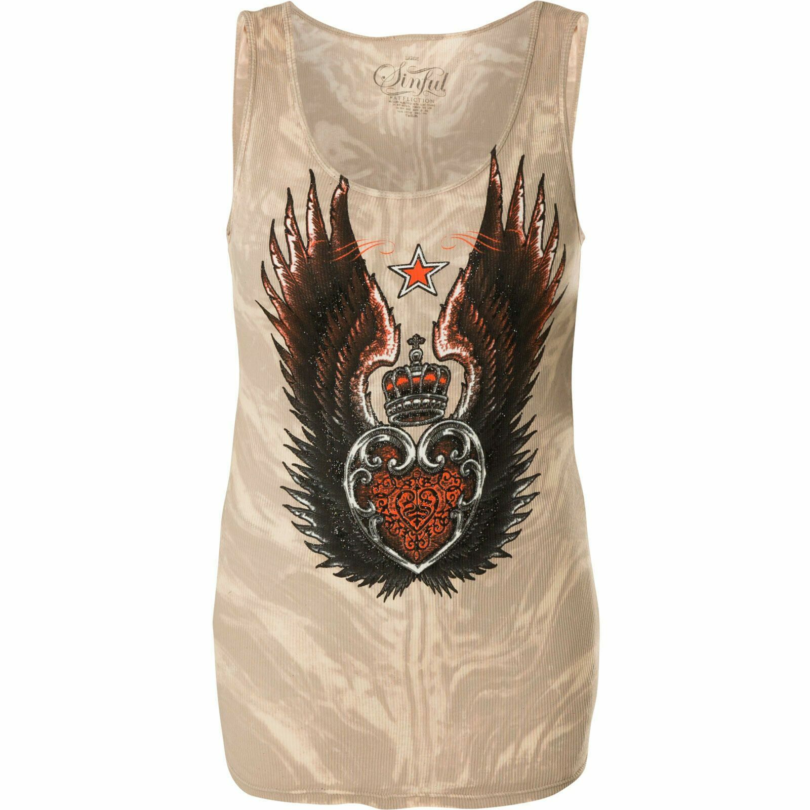 Sinful AFFLICTION Womens T-Shirt ESTRELLA TANK Athletic Wings Biker MMA