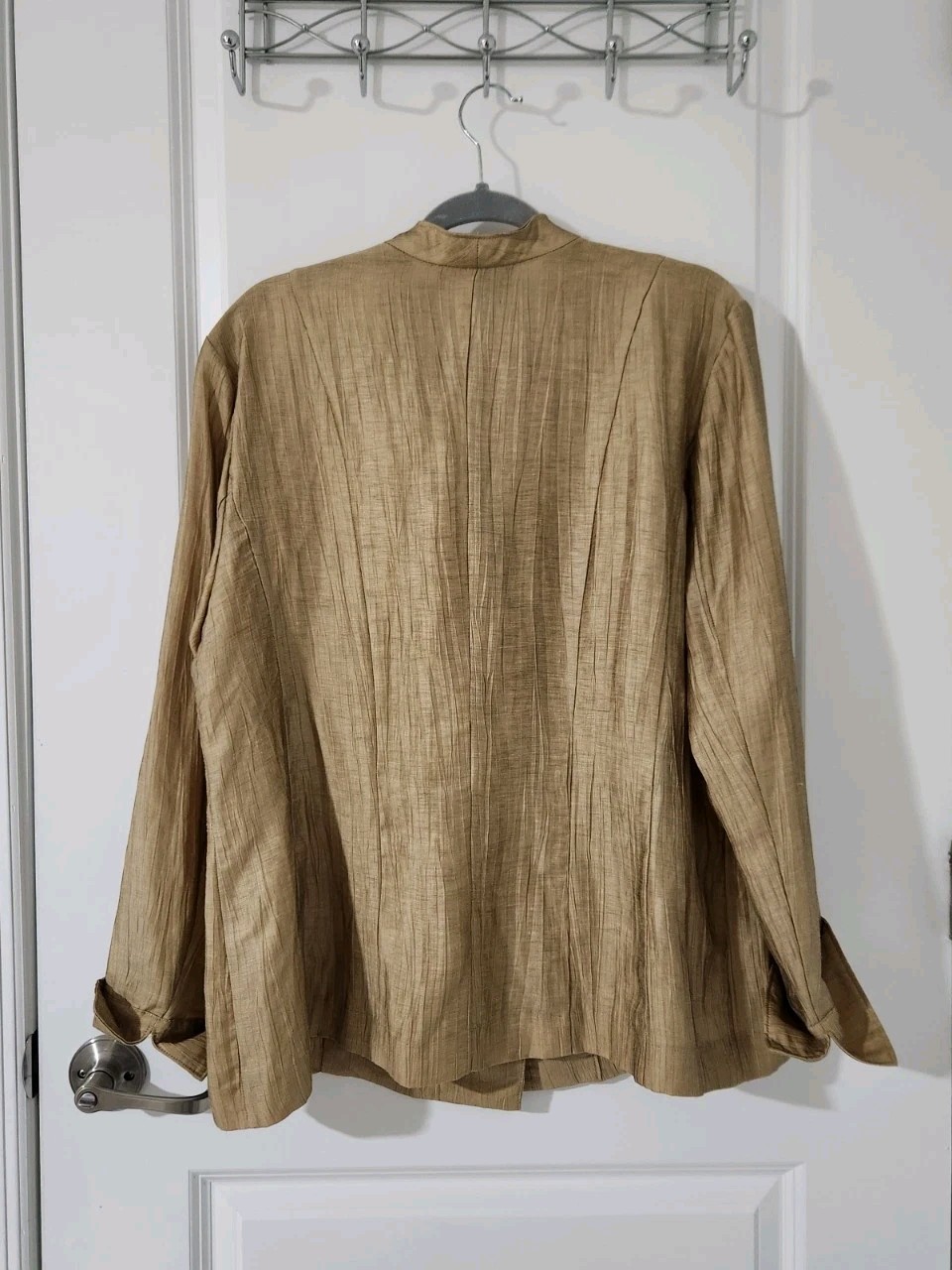 Jones New York Collection Women’s Linen Blend Blouse Coat Pockets Gold Size 16