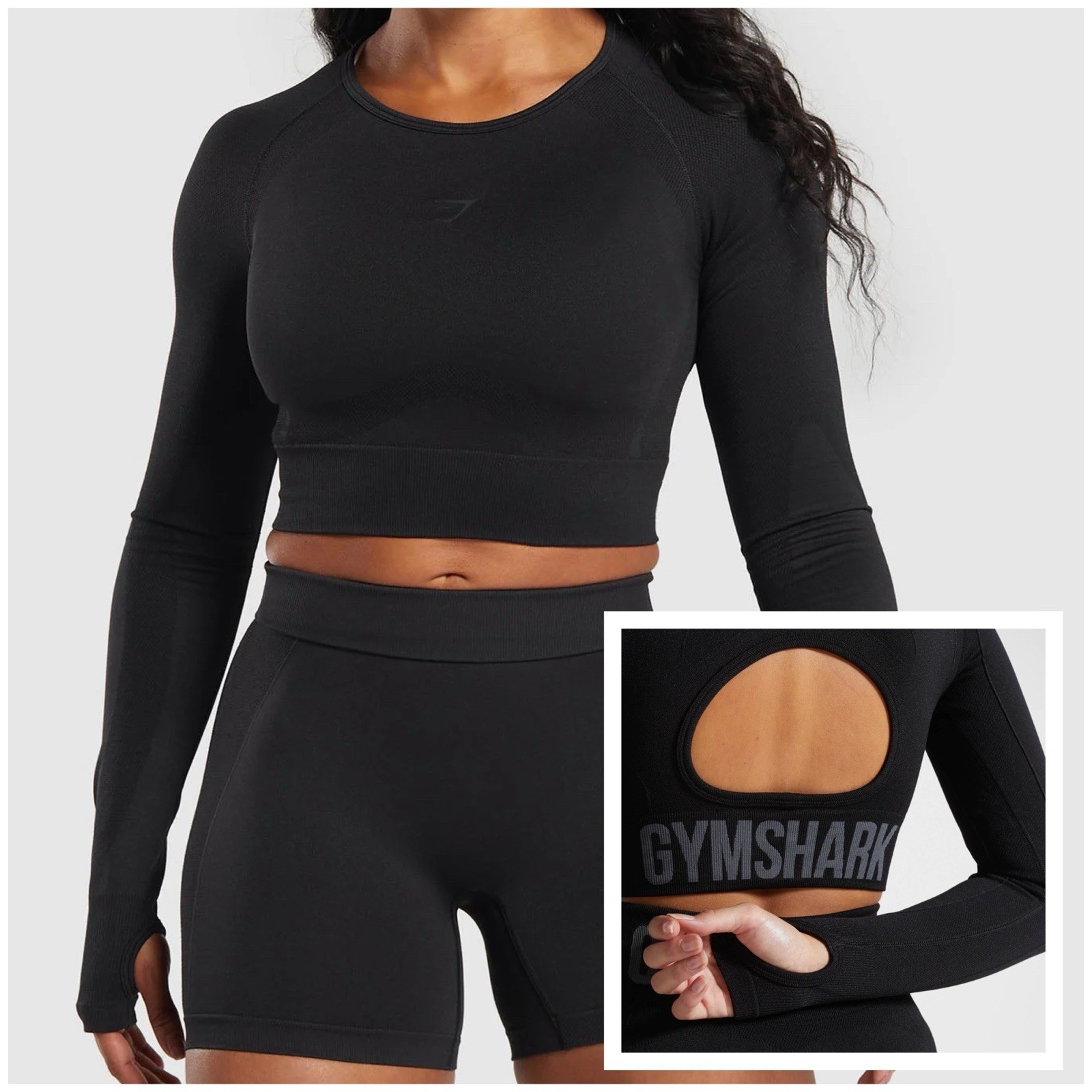 GymShark FLEX Seamless Body Contouring Long Sleeve Crop Top Shirt BLACK XL $40