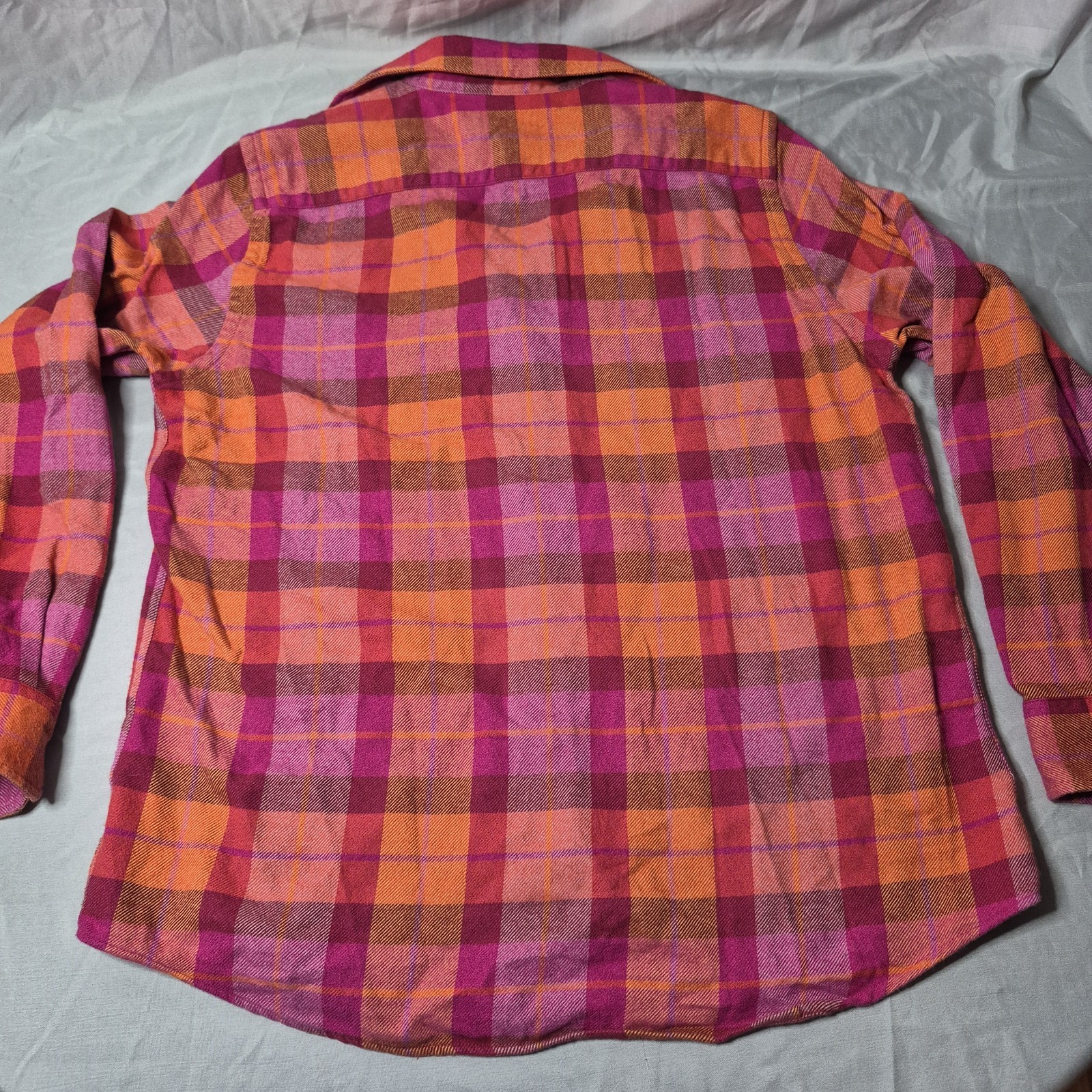 Lands’ End Flannel Shirt Womens Sz M Zesty Orange Cotton Plaid Hiking Western