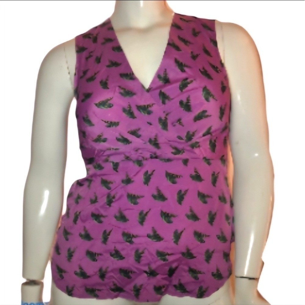 Attention Wrap Style Purple Feather Print Top
