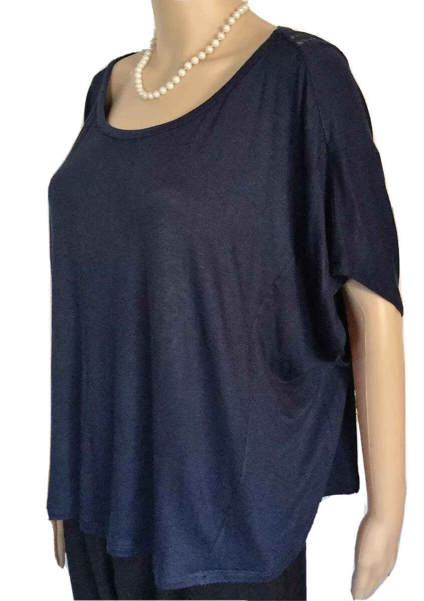 BCBG Generation $68 Top Navy Blue Open Knit Back Dolman Sleeves Rayon SZ MED