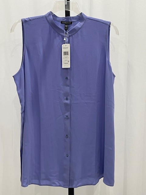 NWT! Eileen Fisher $248 XL ‘Hydrangea’ Periwinkle Silk Georgette Shirt Mach Wash