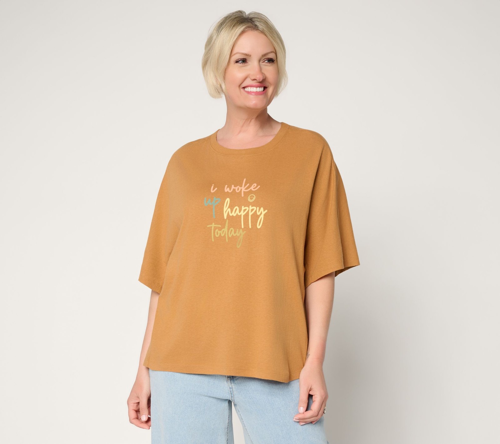 Peace Love World Printed Affirmation Tee Shirt Dune L New