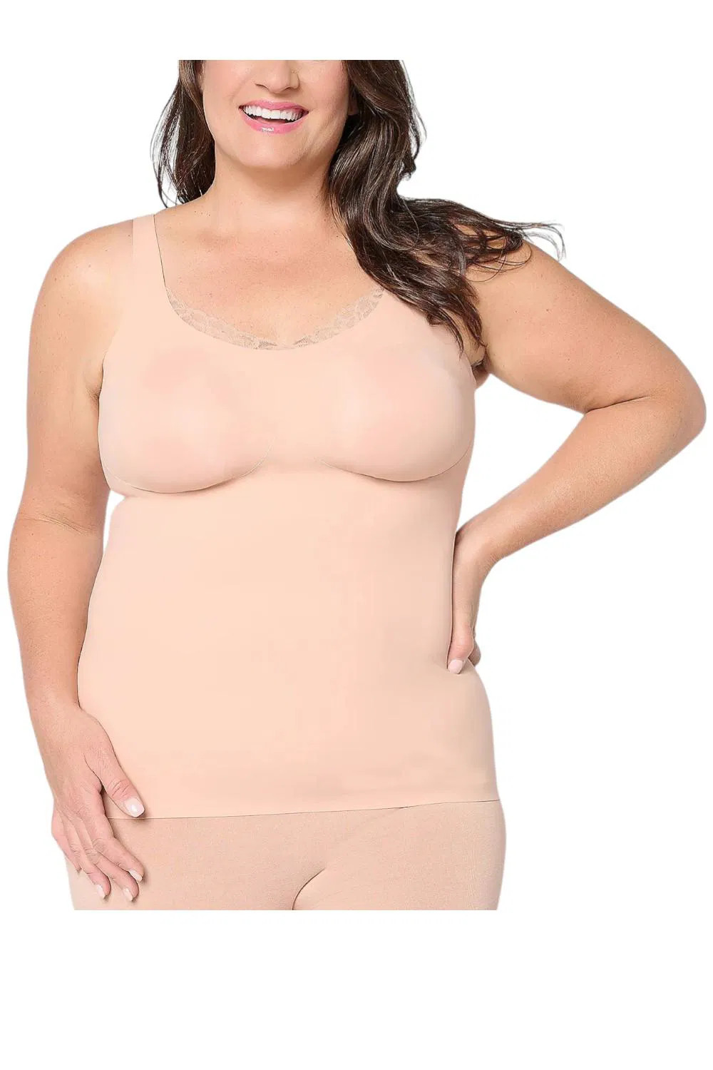 Evelyn & Bobbie Women’s Lace Trim V-Neck Seamless Bra Himalayan Salt