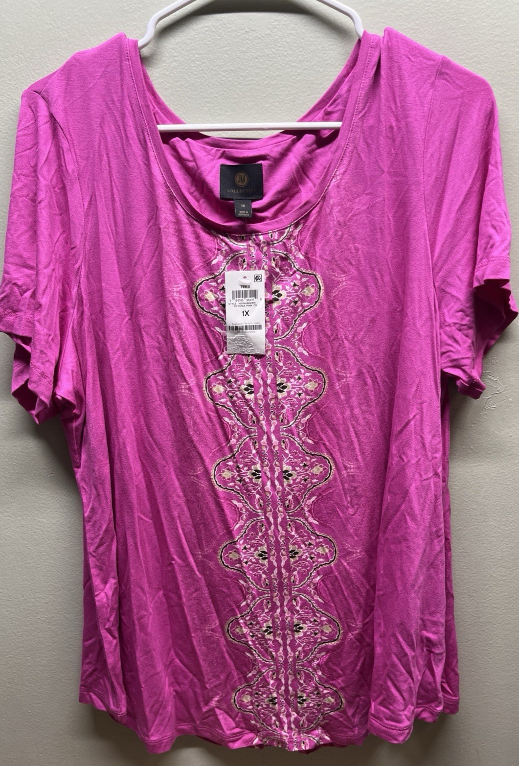 JM Collection top womens plus size 1X petunia pink New! short sleeve shirt
