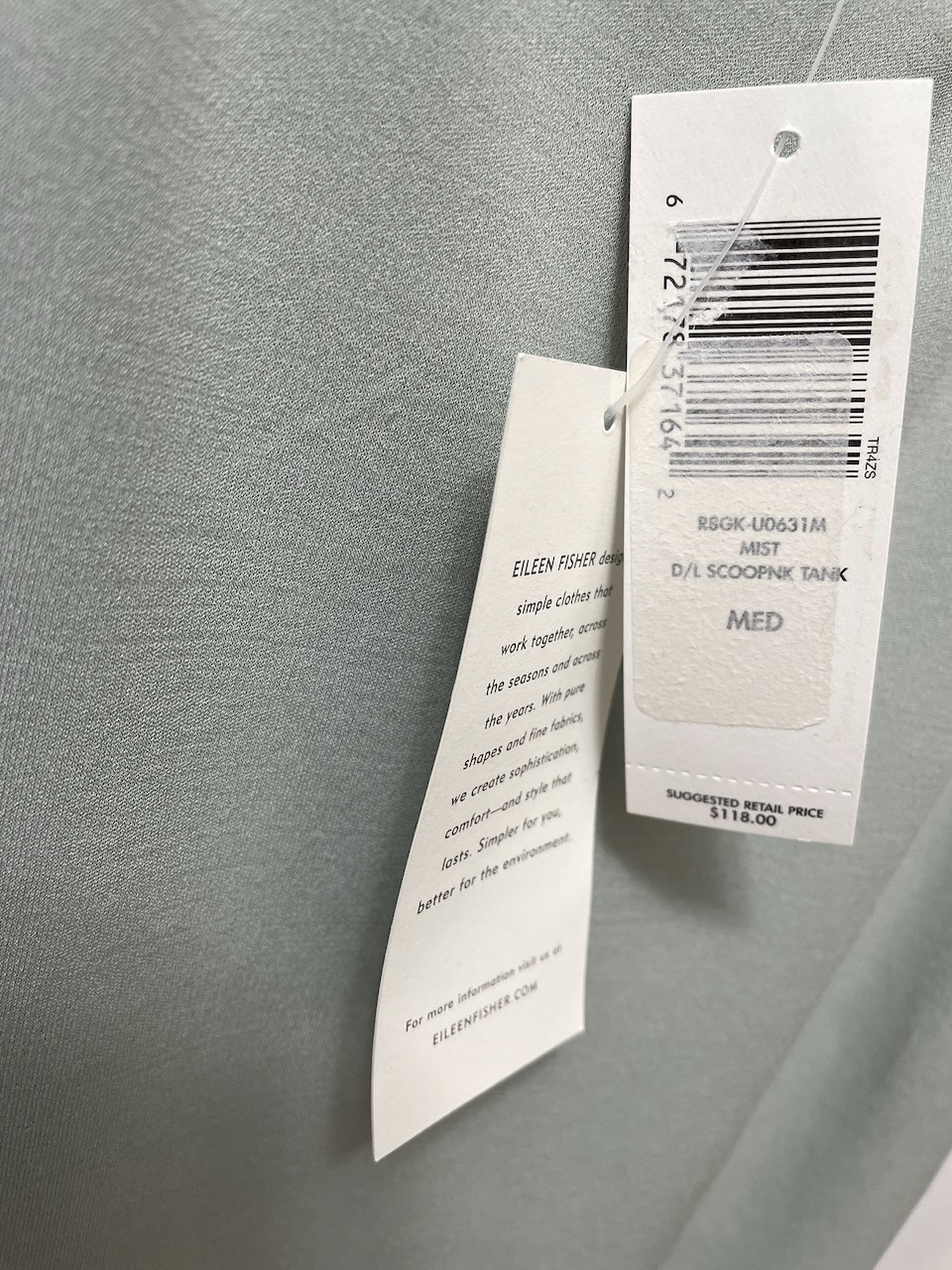 NWT $118 Eileen Fisher Scoop Neck MEDIUM Mist/Gray Stretch SILK Jersey Washable