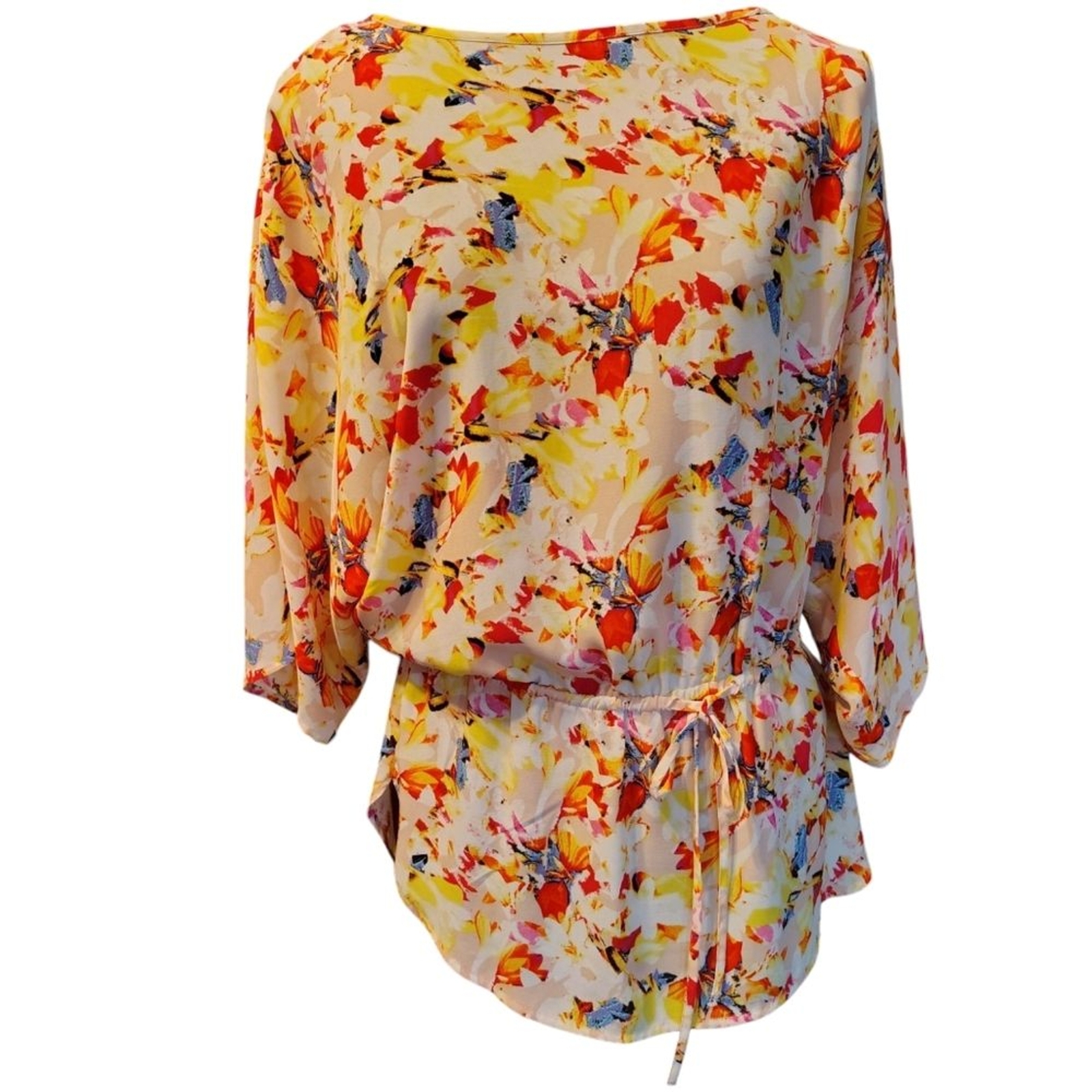Chaus NY Colorful Geo Floral Lightweight Drop Adjustable Waist Blouse Size M….