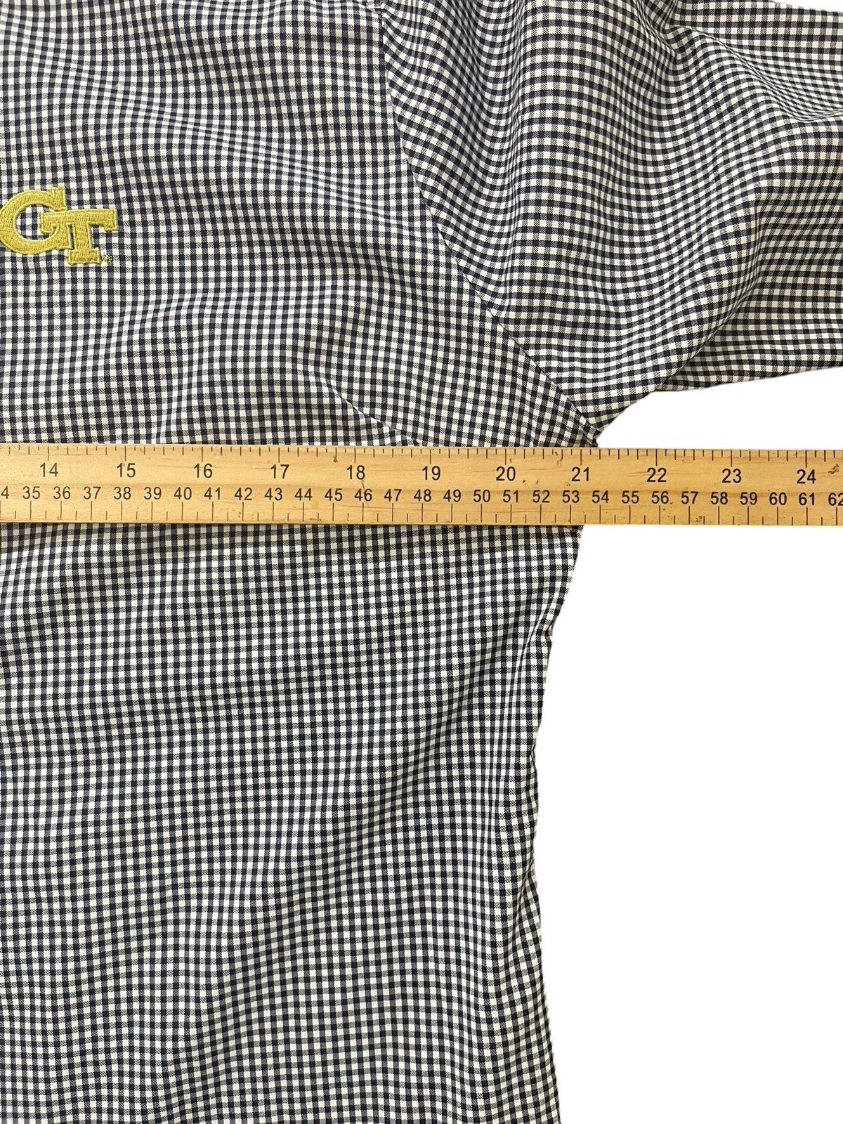 Peter Millar Shirt Womens Large Navy Gingham Plaid Performance Georgia Tech Logo