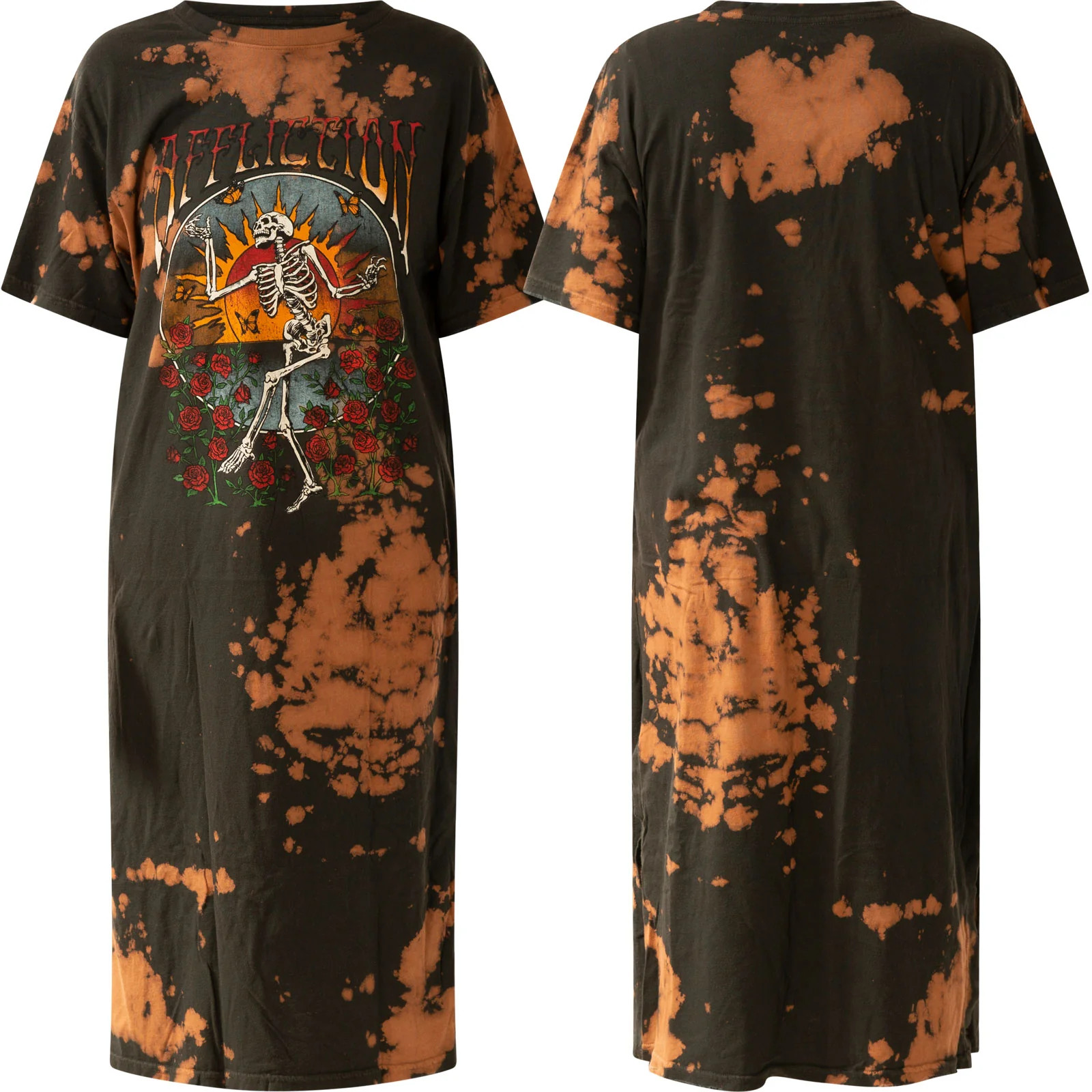 Affliction Women’ Shirt Skeleton Rose Shirt Dress Biker Tattoo