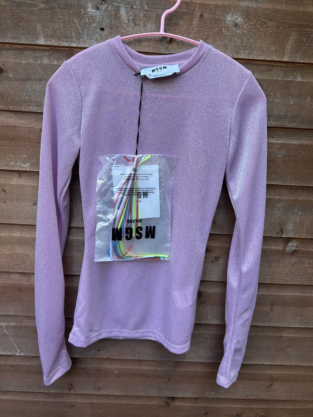 MSGM Milano Pink Glitter Long Sleeve Blouse Top Size 36, XS RRP £195 – New