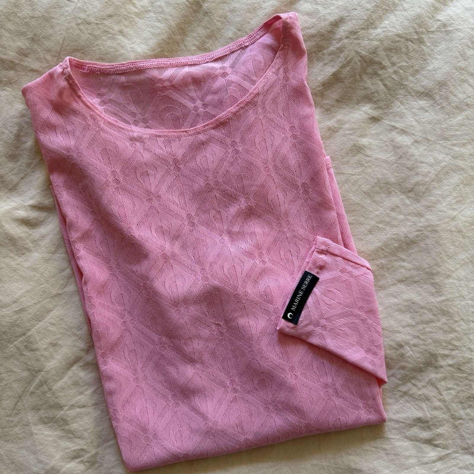 MARINE SERRE Moon Diamant Second Skin Pink Mesh Top $450 RARE