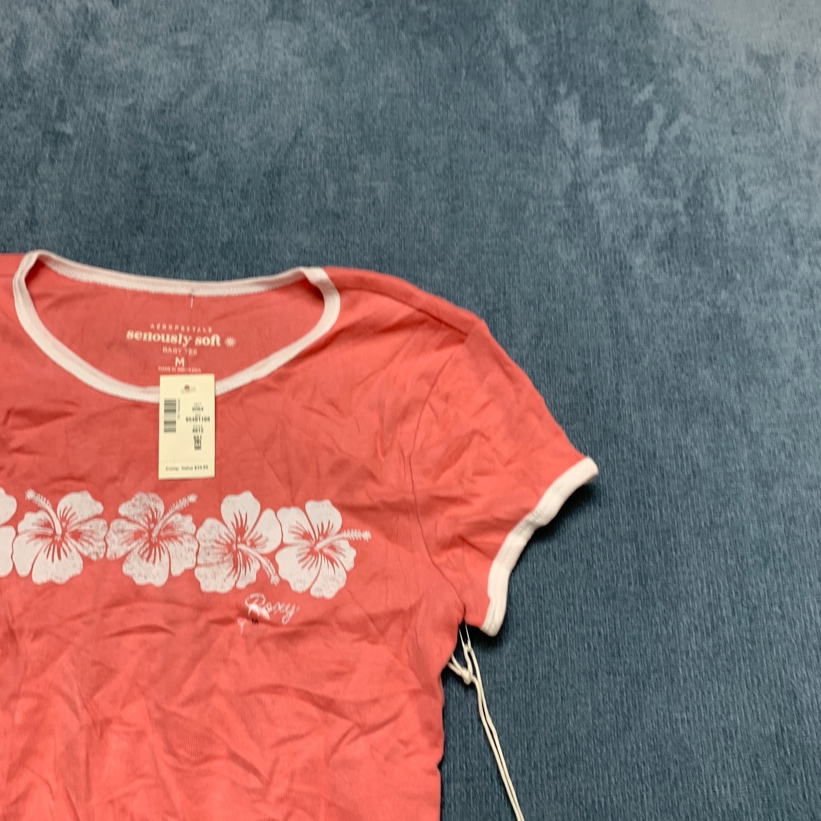Aeropostale Roxy Hibiscus Graphic Baby T Shirt Womens Medium Pink Short Sleeve