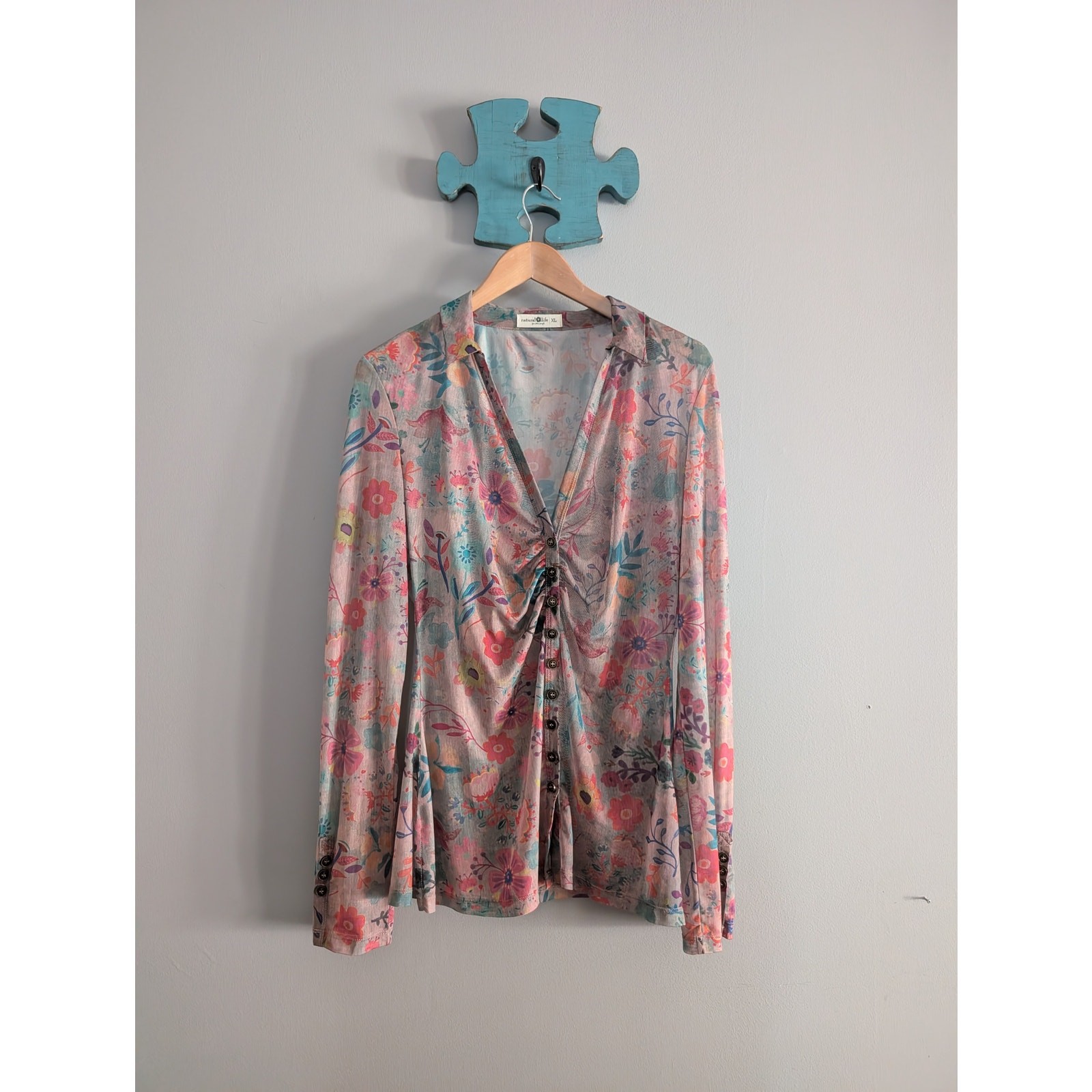 Natural Life Carina Floral Mesh Long Sleeve Top XL