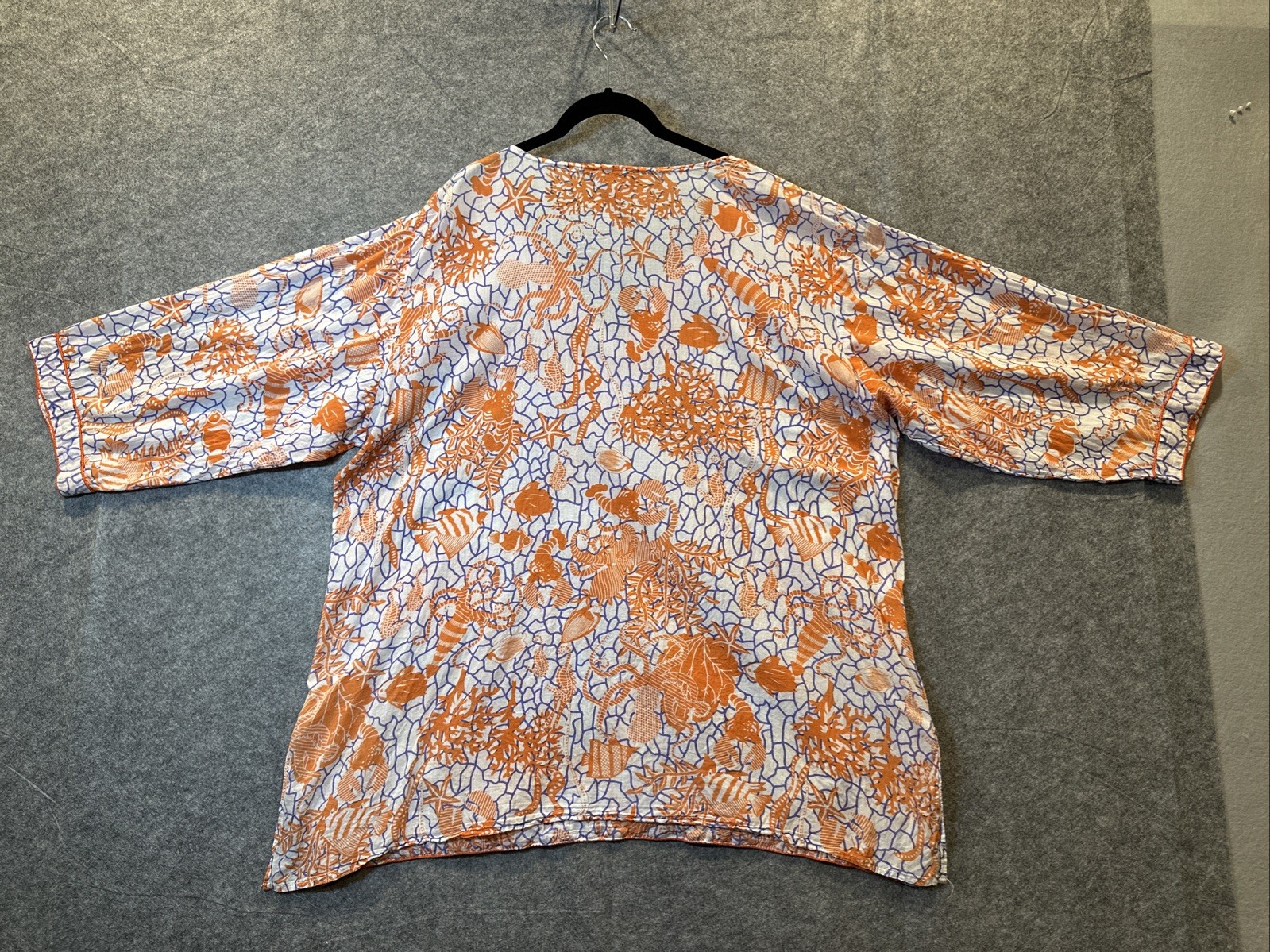 Sakkas Americas Long Sleeve Cotton Tunic Top 3X Orange White Boho Beach Vols
