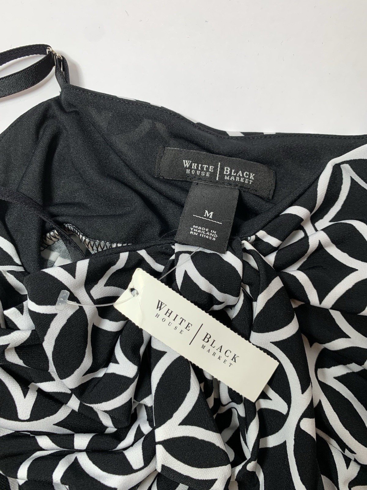 WHBM Black & White Geometric Sweetheart Bow Cami Top M Quiet Luxury Dainty
