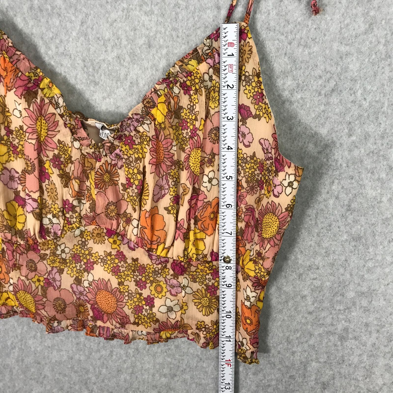 Patrons of Peace Crop Top Medium Orange Tank Bloom Ruffle Boho Western Tie Bow