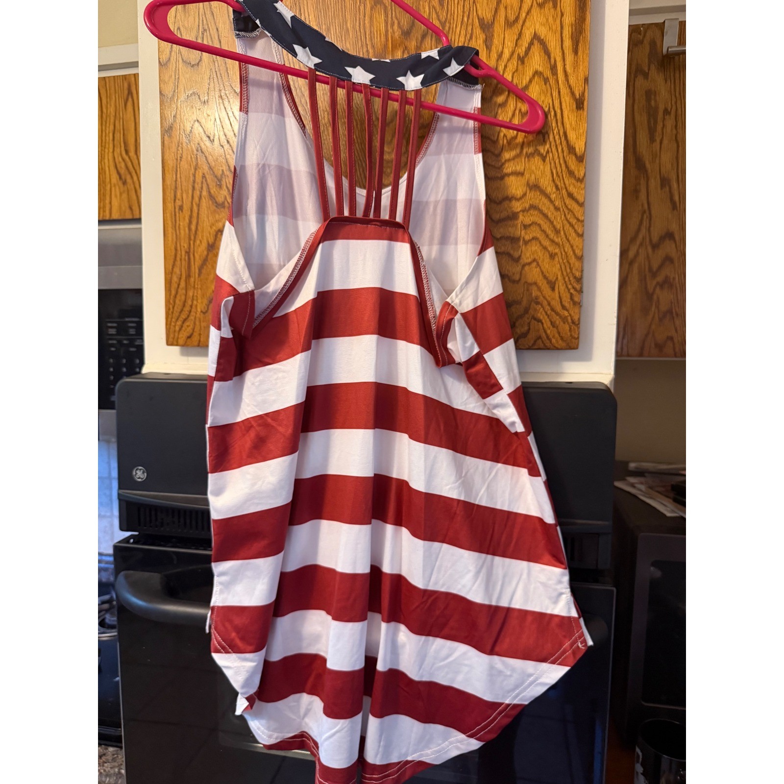 American Flag Patriotic Tank Top Red White Blue Stars Stripes StrappyBack Pocket