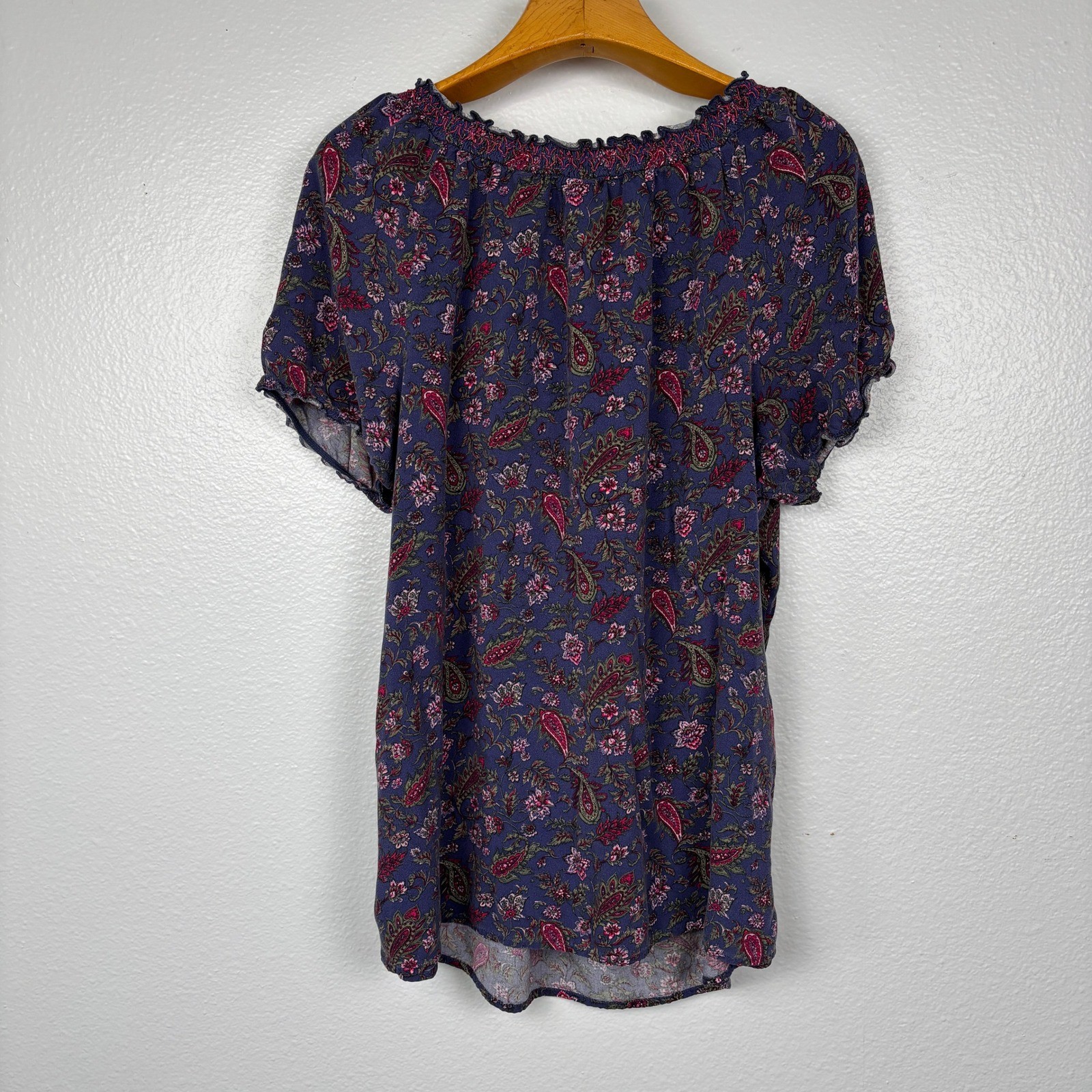 Faded Glory 2X Paisley Floral Peasant Top Peri Night Blue Boho Cottagecore Rayon