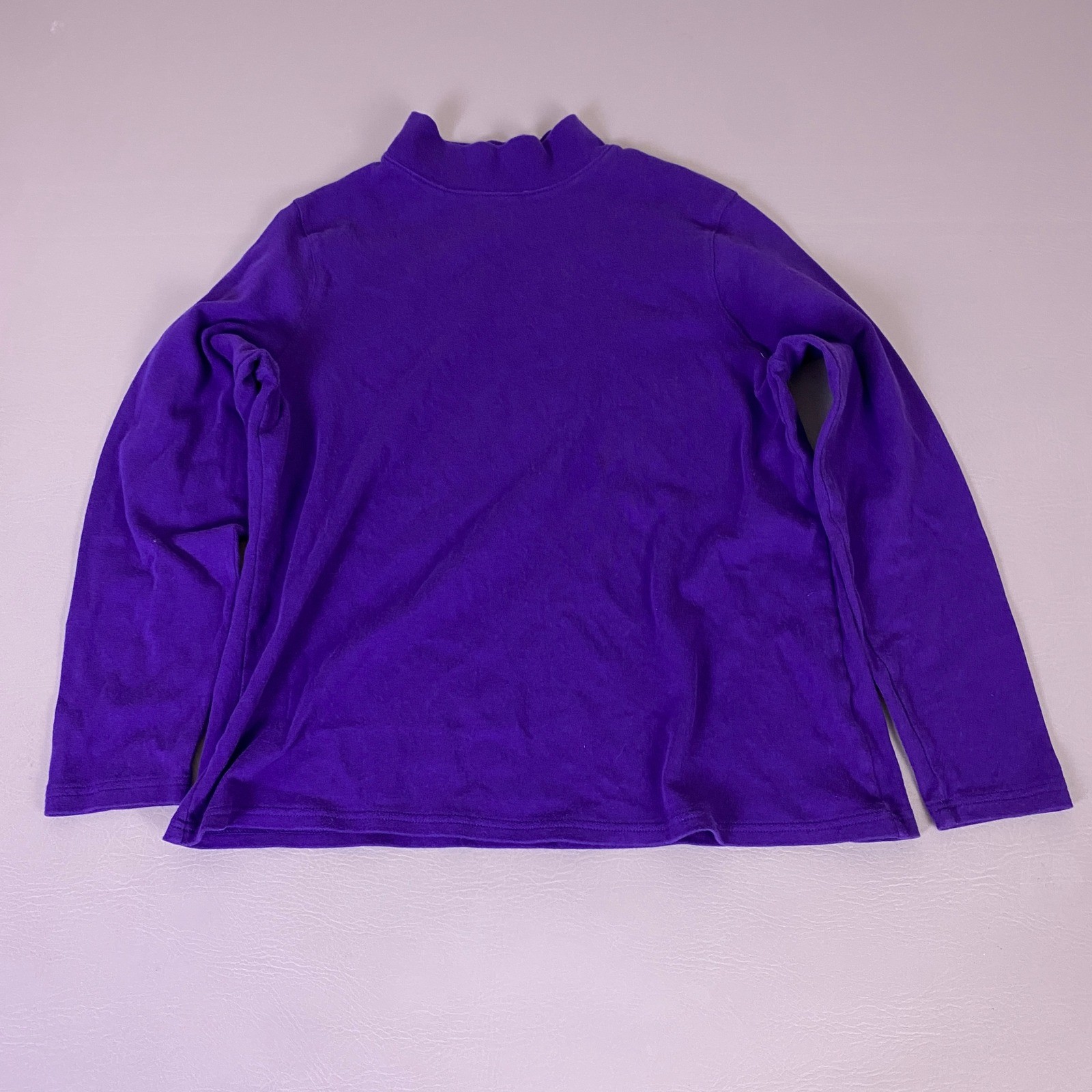 Studio Works Top Women’s Plus Size 1X Solid Purple Mock Neck Long Sleeve Cotton