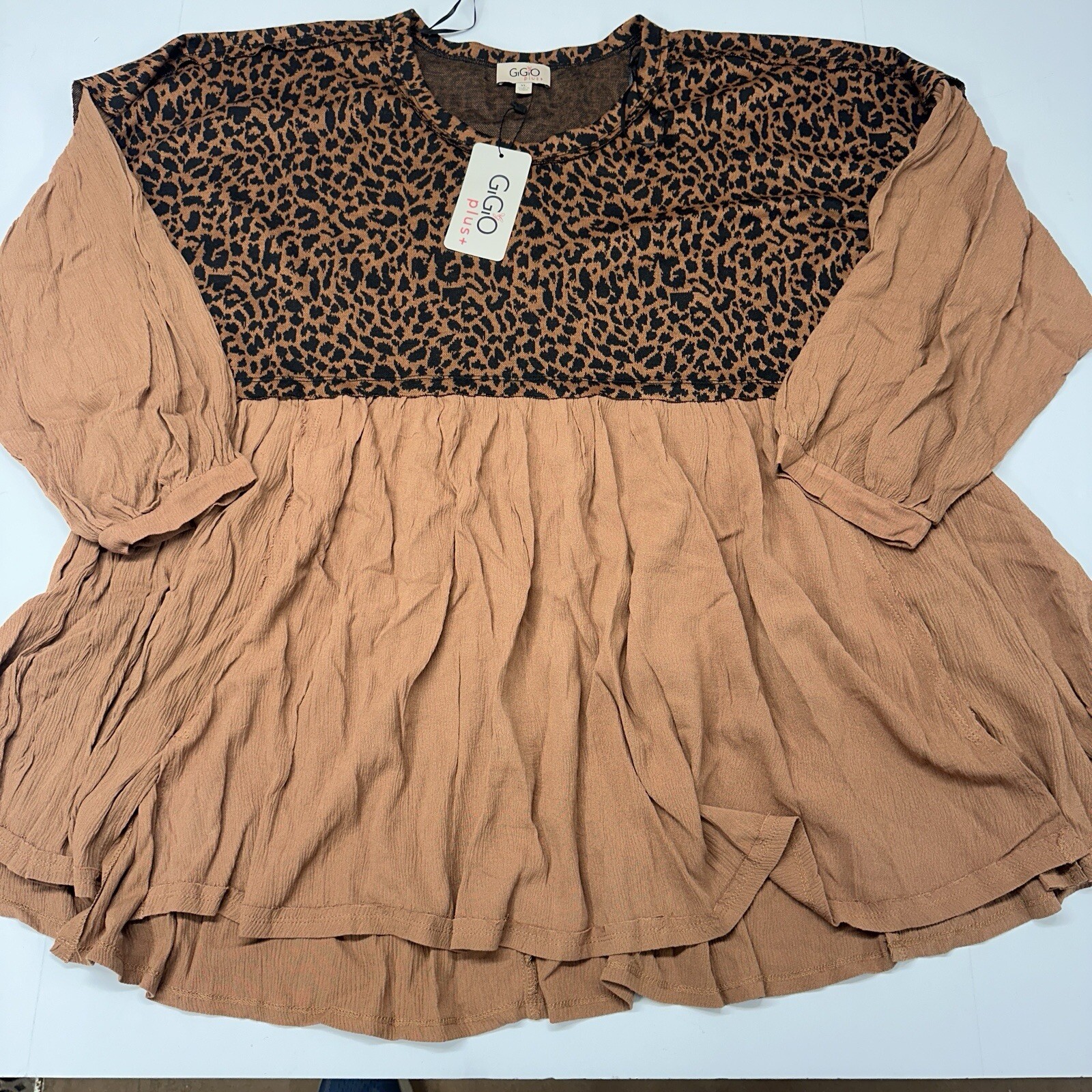 Gigio Plus Leopard Print Knit Flare Top Plus Size XL New