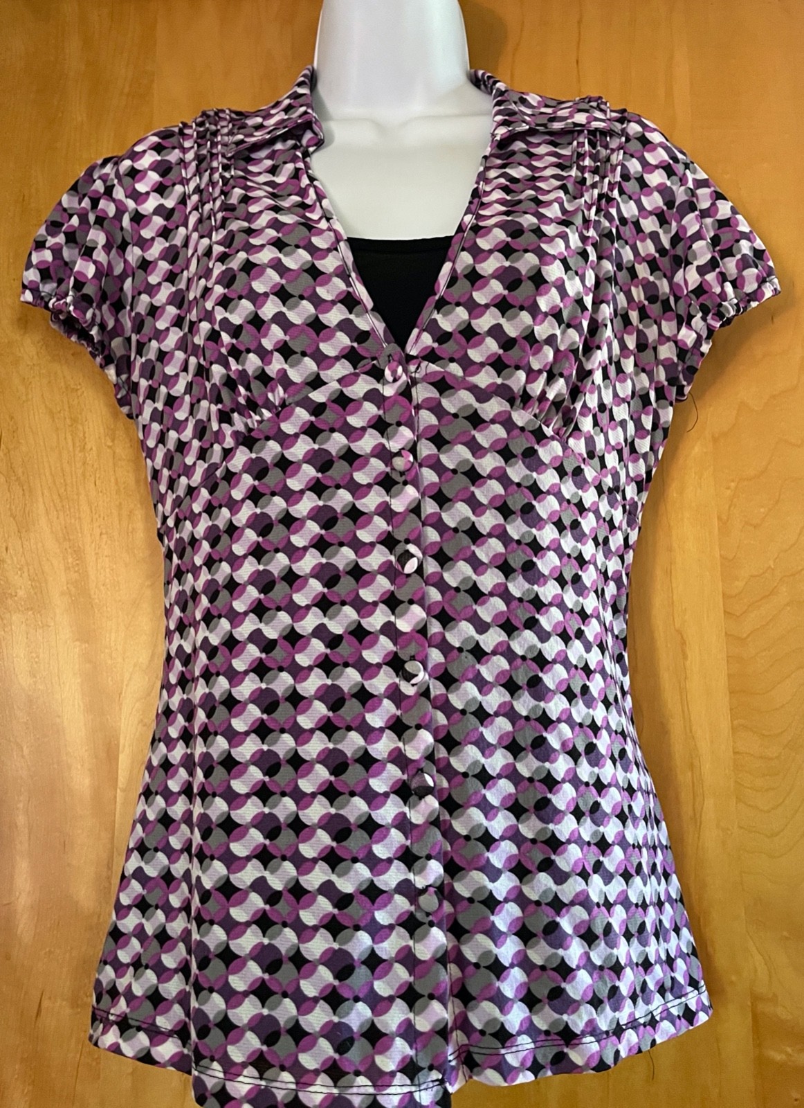 WOMENS STYLE & CO. PURPLE GEOMETRIC PRINT BLACK TANK TOP CAP SLEEVE BLOUSE SET M