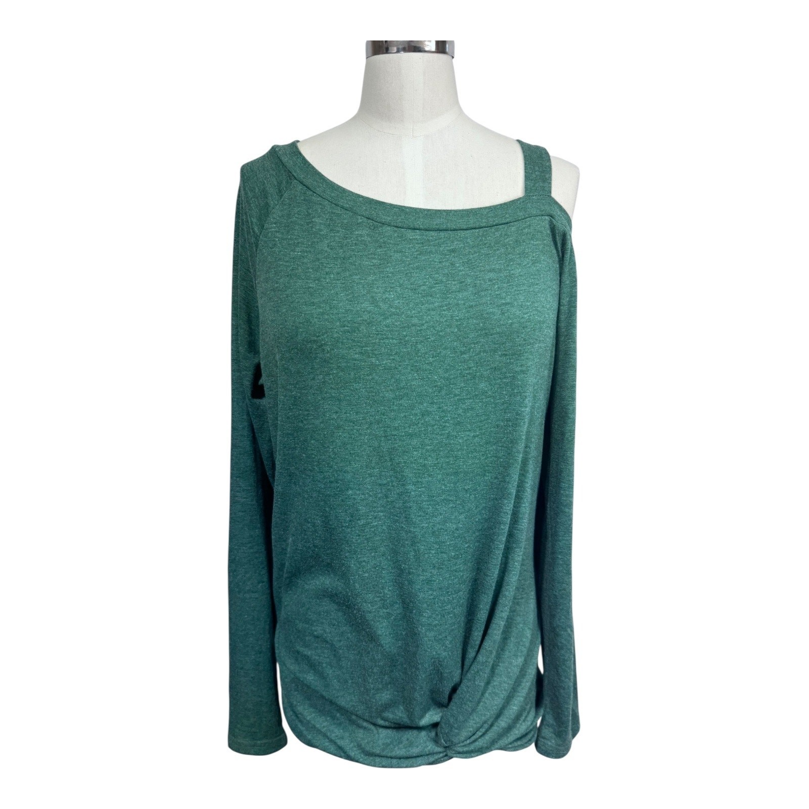 Temofon Cold Shoulder Long Sleeve Twist Hem Top Green Casual Women’s Small
