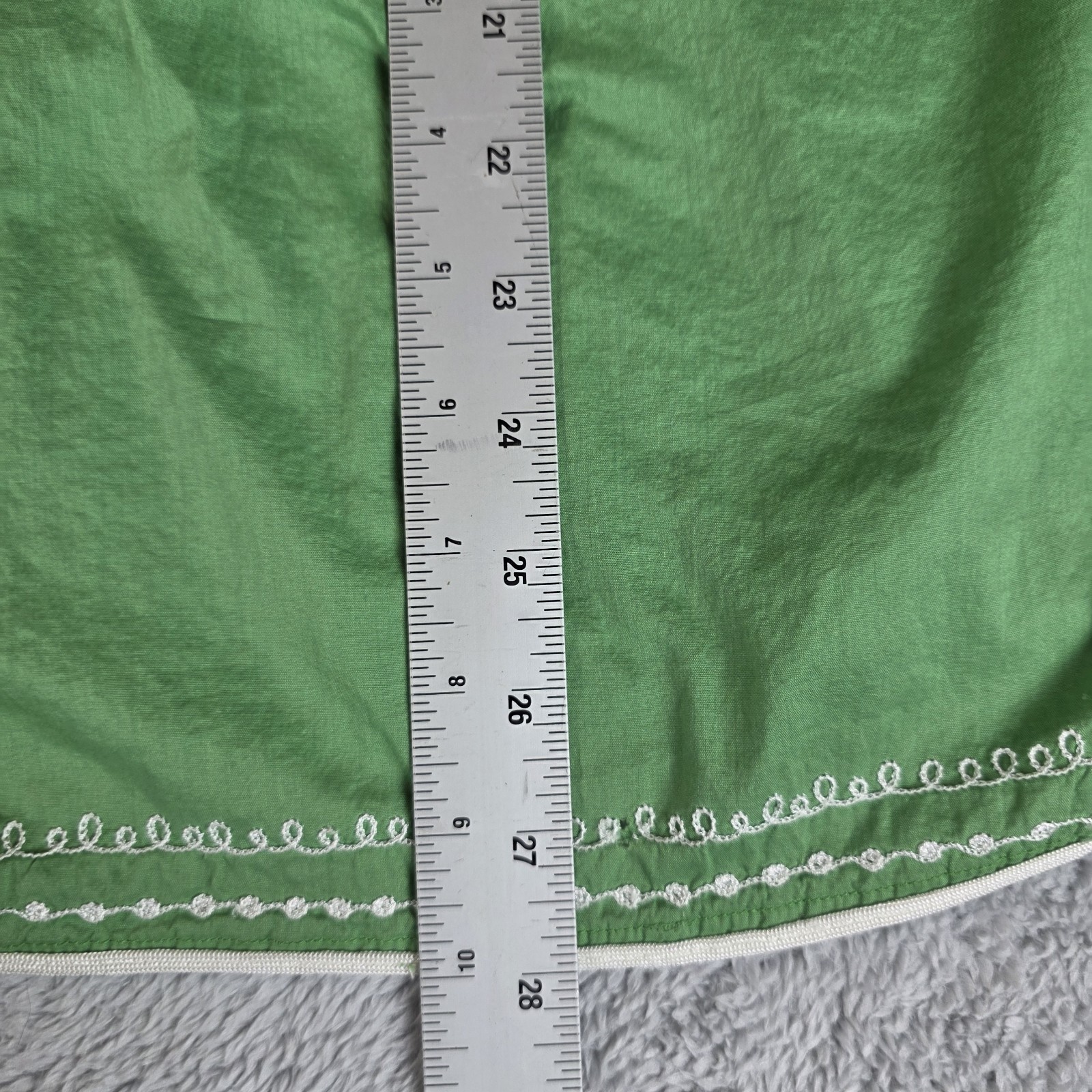 Style & Co. 14W Green White Embroidery 100% Cotton Tunic Split V-Neck EC
