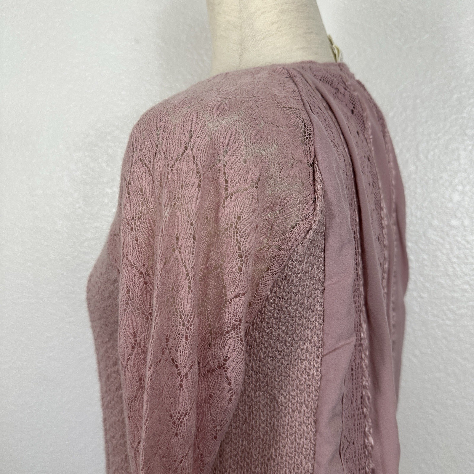 Anthropologie Top One September Women Small Thermal Pink Lace Western Boho