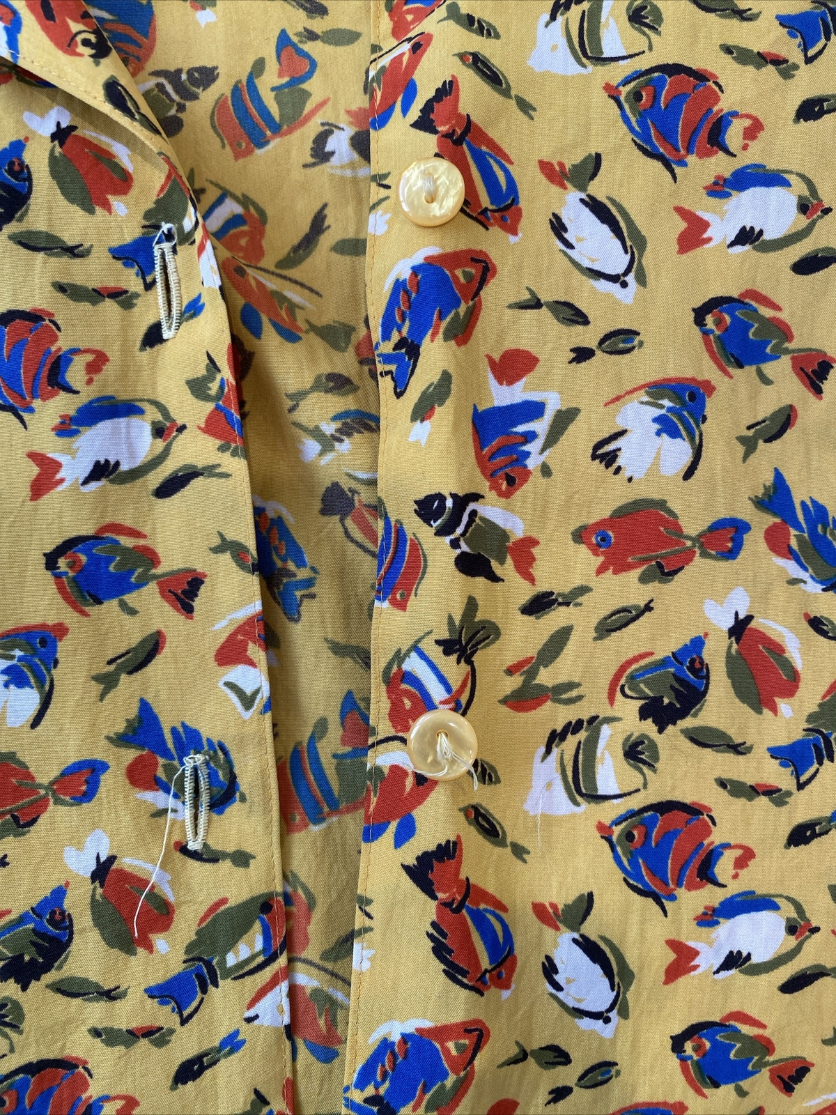 Vtg Narudan Paris Women’s M Blouse Shirt Top Tropical Fish Beach Yellow Rare