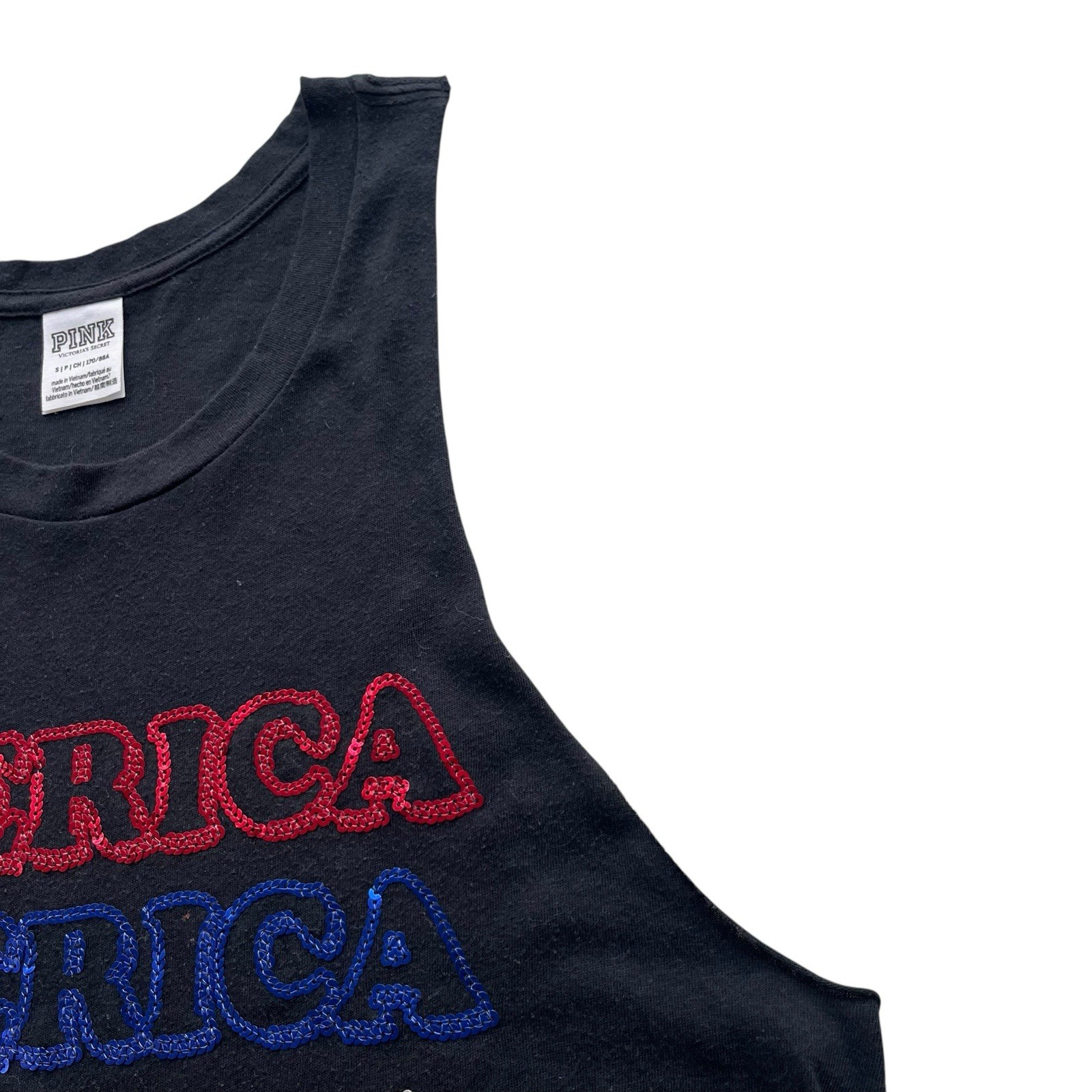 Pink Victoria’s Secret Womens S Black Red Silver Blue Sequins Merica Muscle Tank