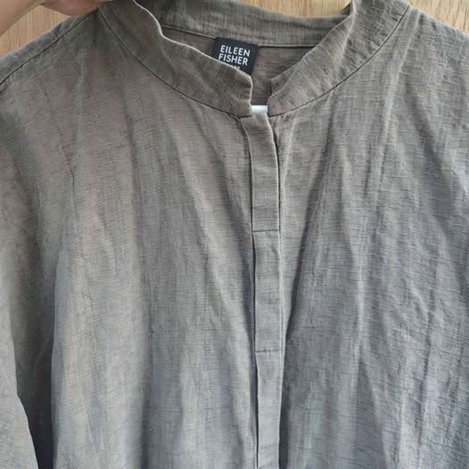 Eileen Fisher Woman 2X Silk Linen Mandarin Collar oversized Shirt